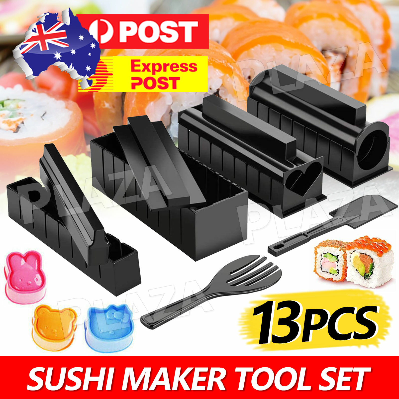 13PCS Sushi Roll Maker Kit Food-grade Plastic Black Triangle Heart Round Molds