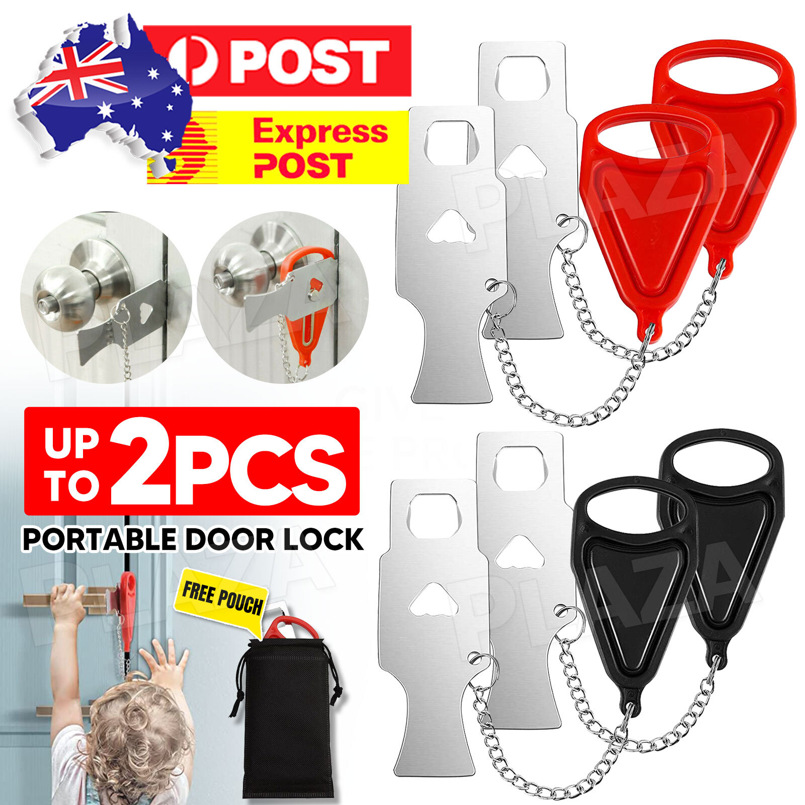 Portable Door Lock Security Travel Hotel Addalock Stainless Steel Black Home
