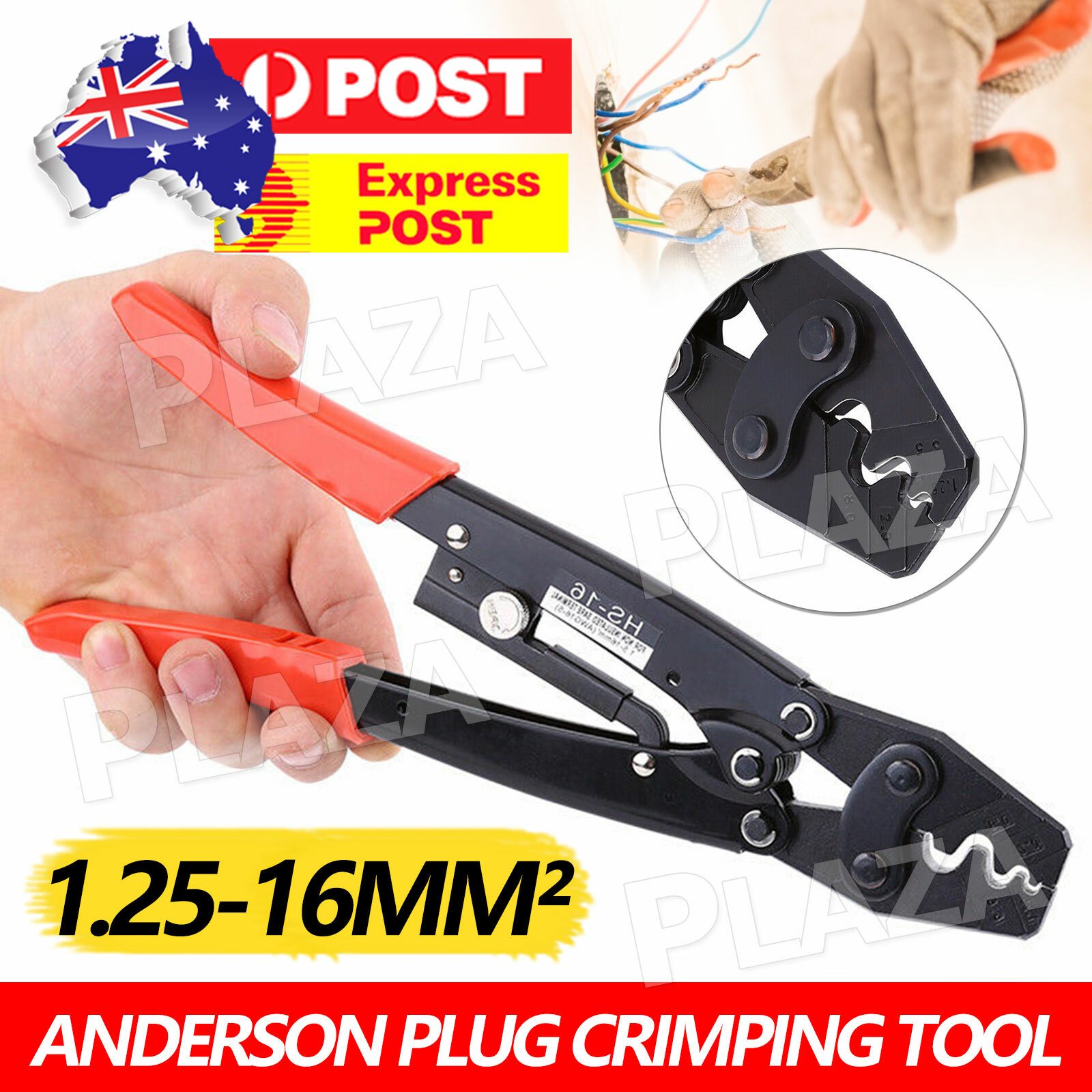 HS-16 Wire Crimping Plier 1.25-16mm Cable Terminal Anderson Plug Ratchet Tool