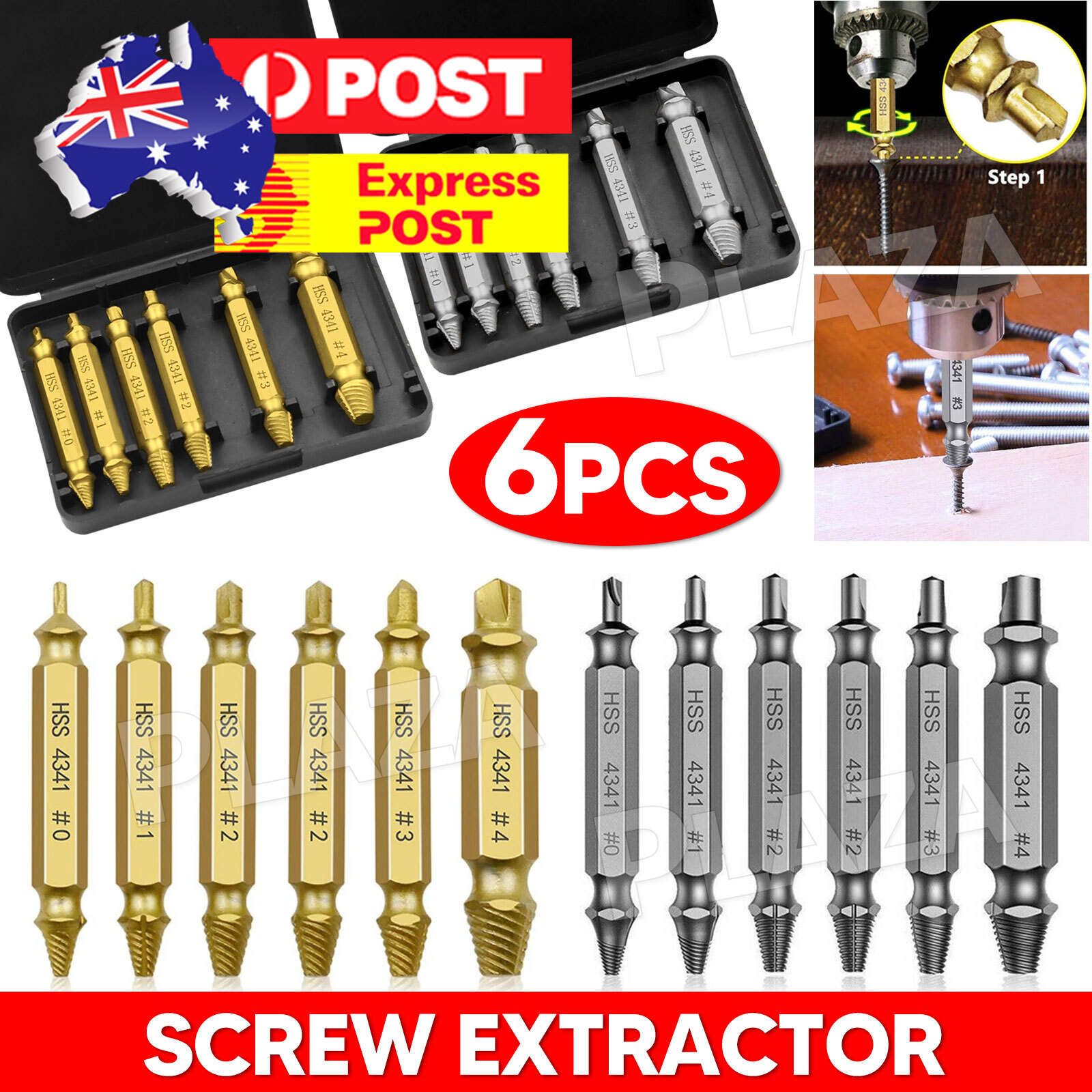 6pcs HSS4341 Damaged Screw Extractor Drill Bits High Speed Steel Bolt Remover