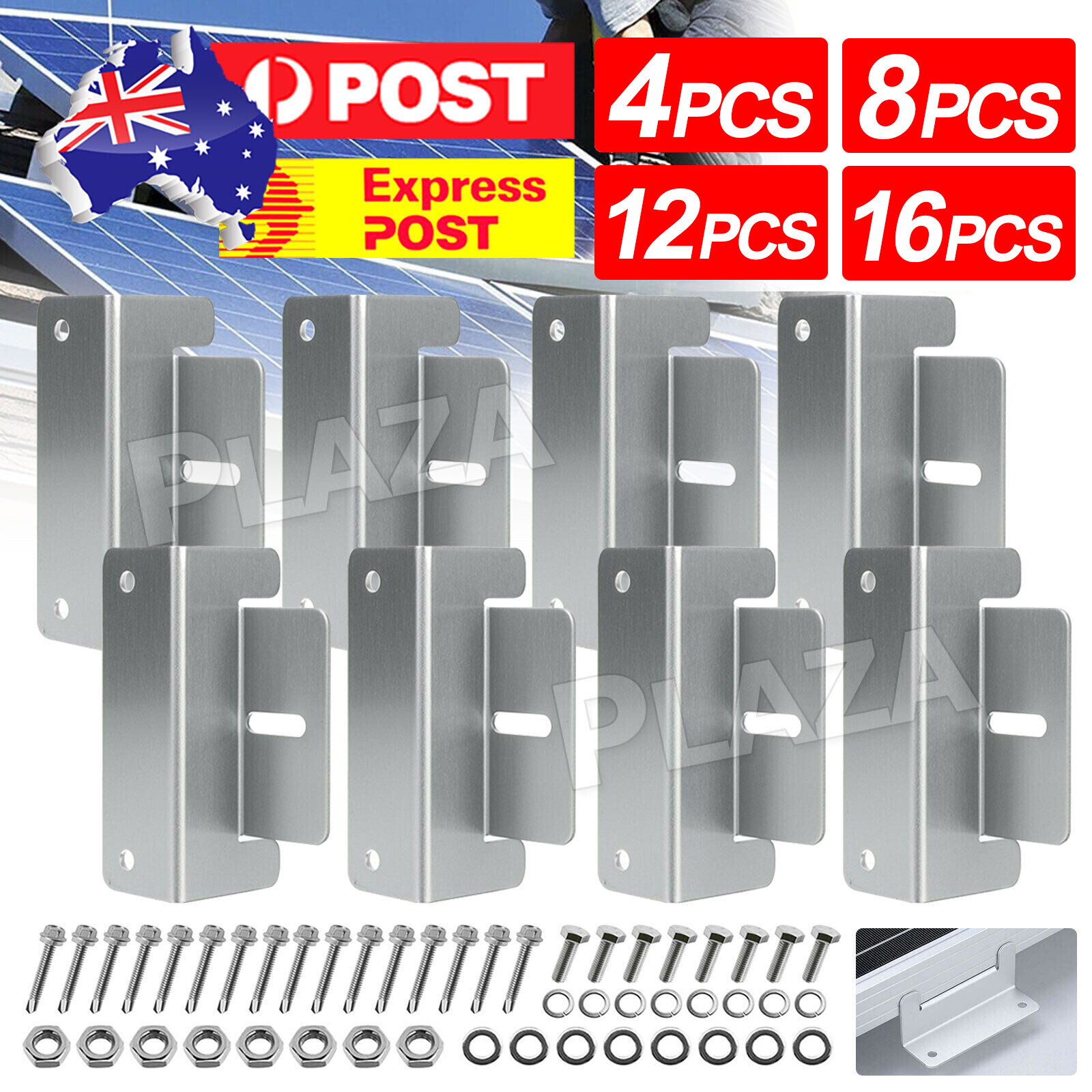 8/16PCS Solar Panel Mounting Bracket Set Aluminum Flat Roof Wall Kit Silver