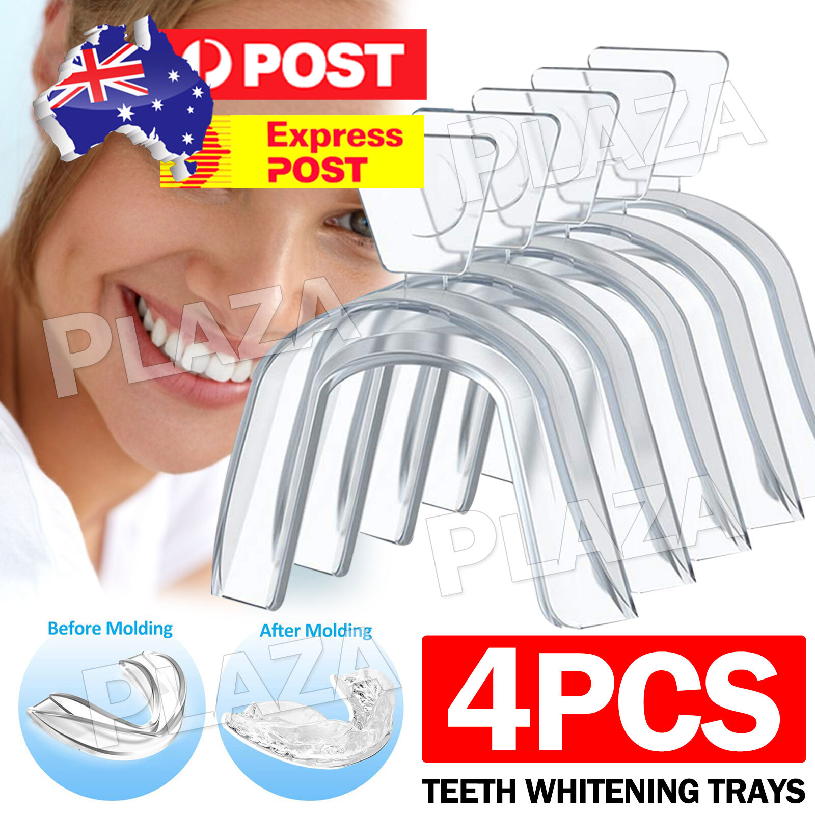 4x Thermo Mouth Guard Teeth Whitening Trays Night Bruxism Grinding Clear--2