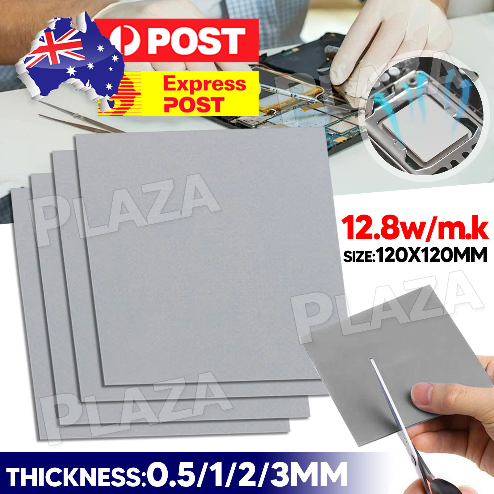 12.8W/m-K Thermal Pad Silicone Heatsink GPU CPU 120mm Grey 0.5MM Non-Electrical