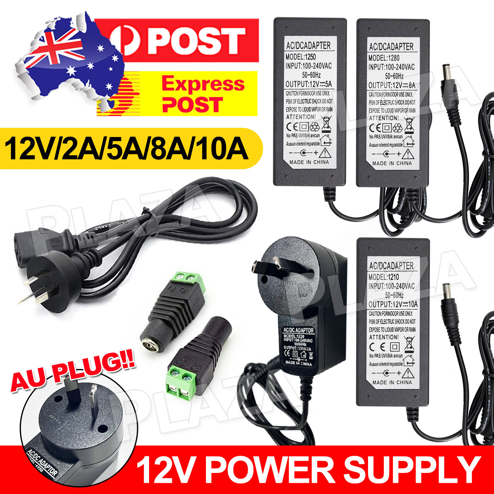 AC 100V-240V TO DC 12V 2-10A Power Supply Adapter 5.5x2.1mm LED Strip AU Black