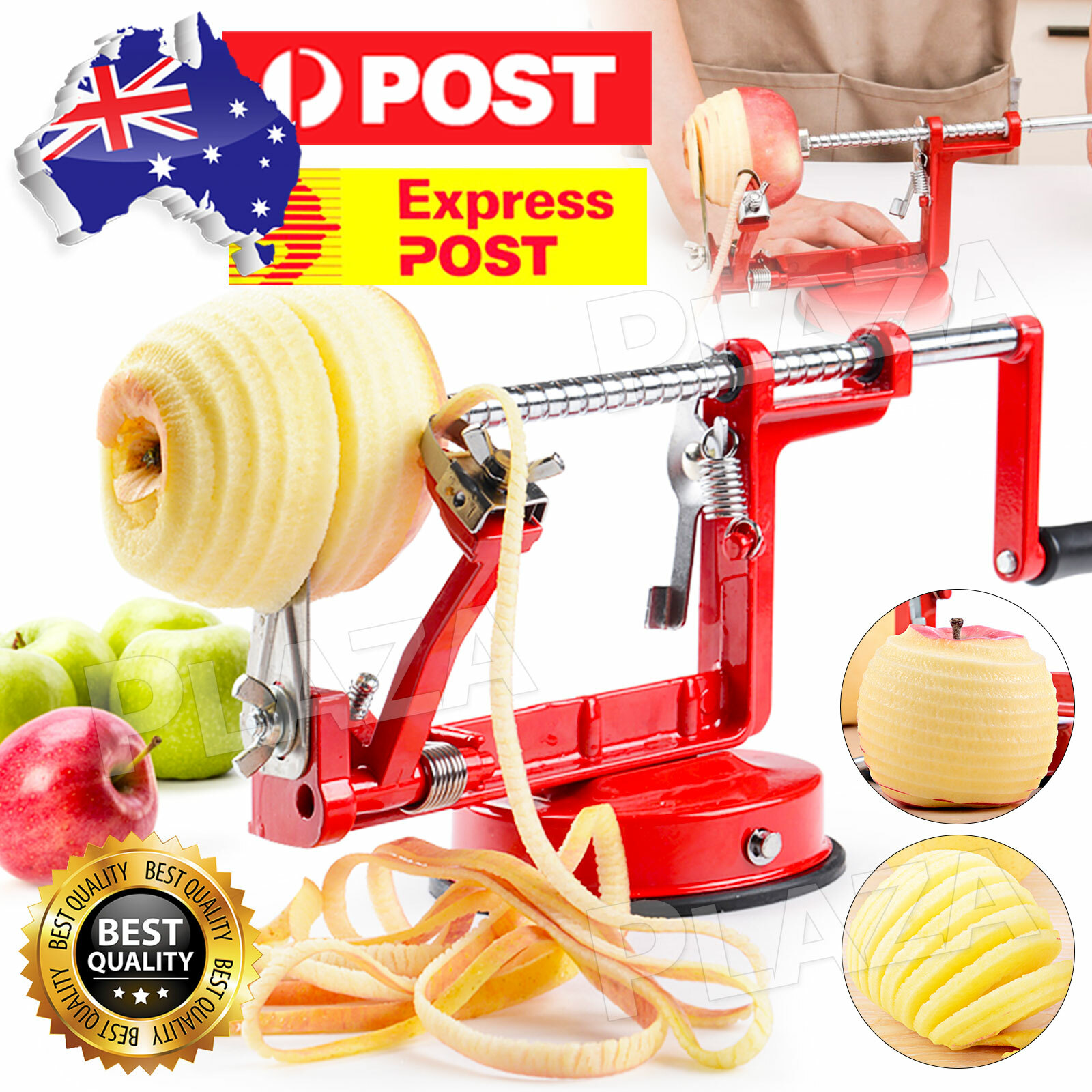 3 in 1 Apple Peeler Corer Slicer Fruit Cutter Red Stainless Steel Adjustable