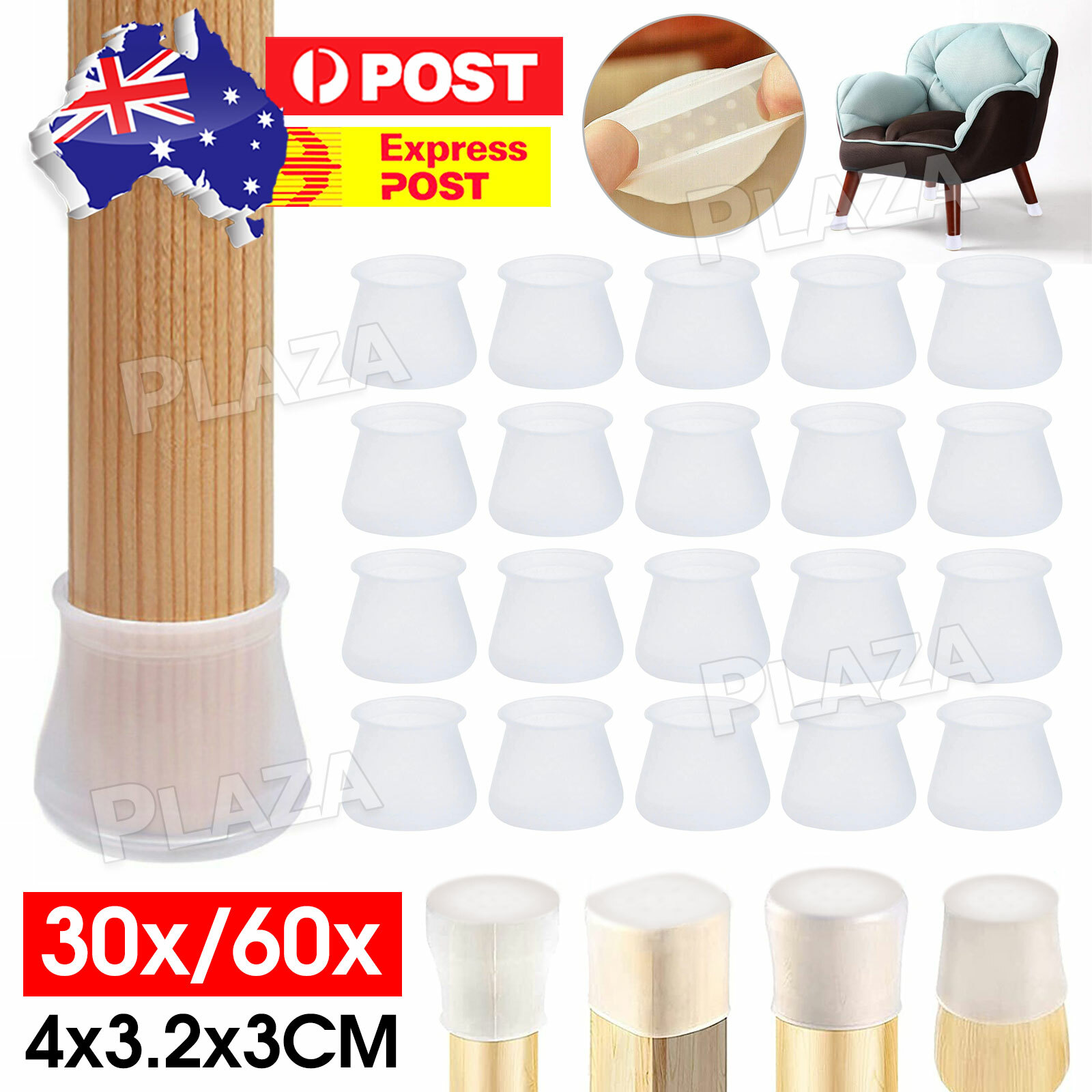 30pcs Silicone Chair Leg Caps Clear 4cm Floor Protector Anti-slip Furniture