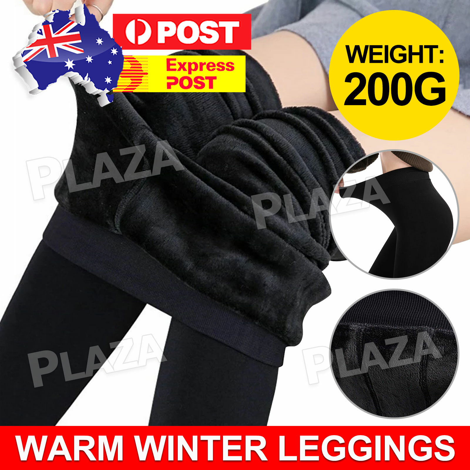Women Winter Thermal Thick Fleece Slim Stretch Leggings Black One Size Jegging