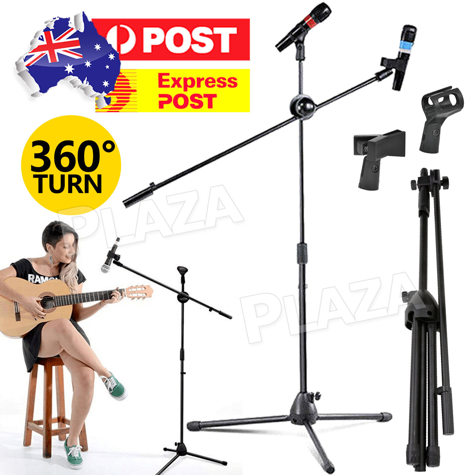 Dual Microphone Boom Stand Telescopic Adjustable Black 132cm 3/8 screw Tripod
