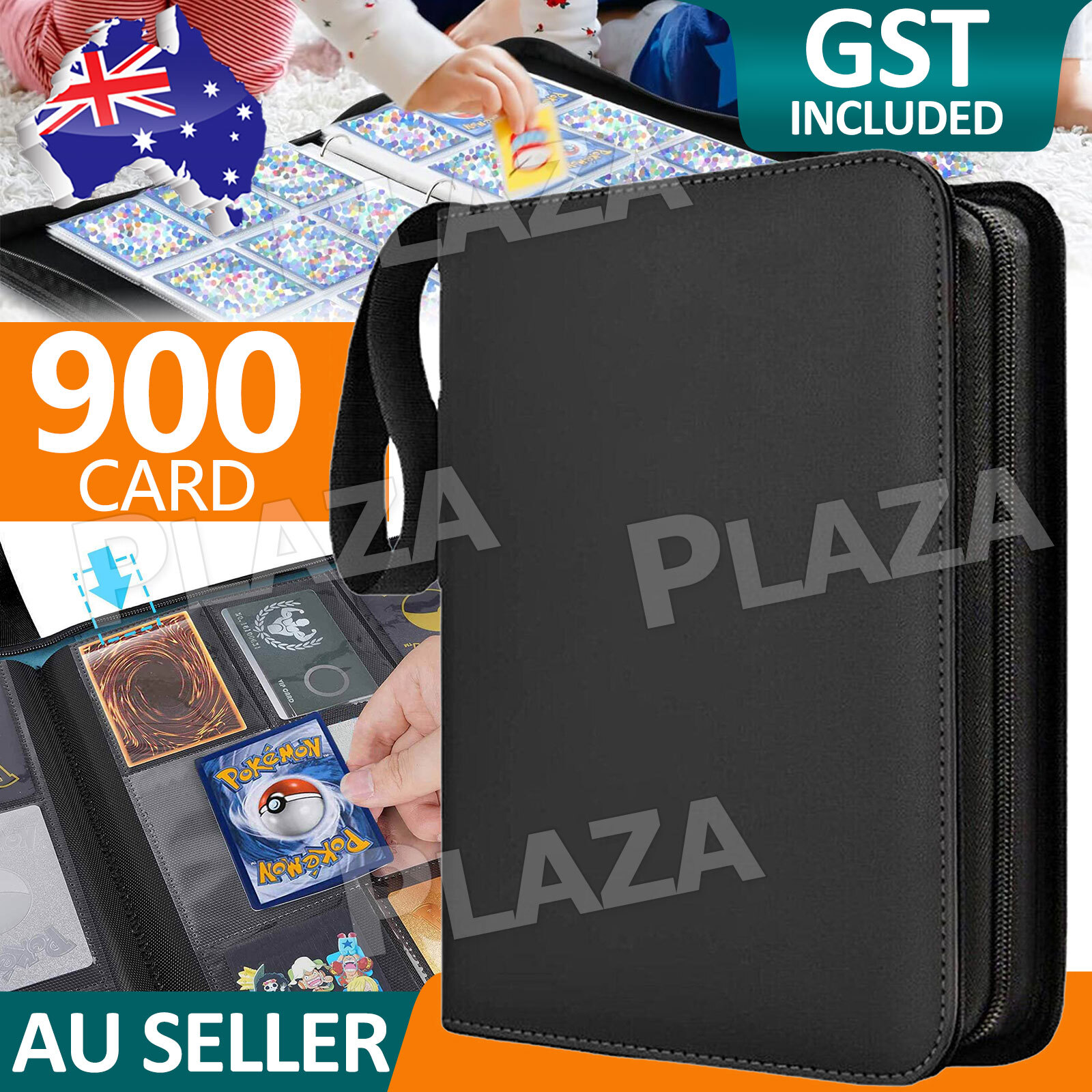900 Cards 9-Pocket Trading Card Binder 50 Pages Black Top Loading PU Storage