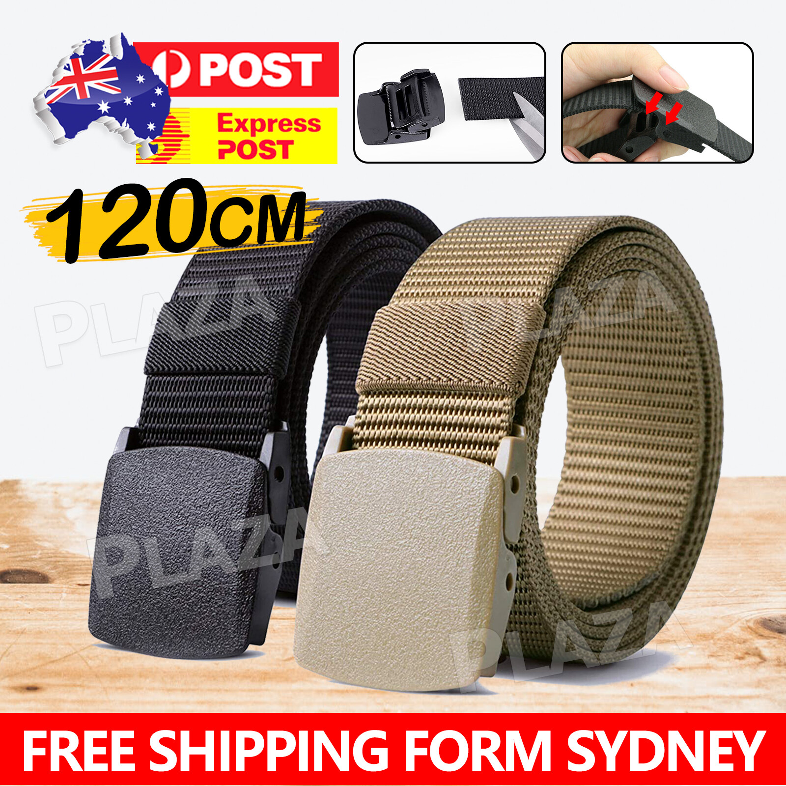 Men&apos Outdoor Nylon Belt Adjustable Automatic Tooth Bite Buckle Black 120cm