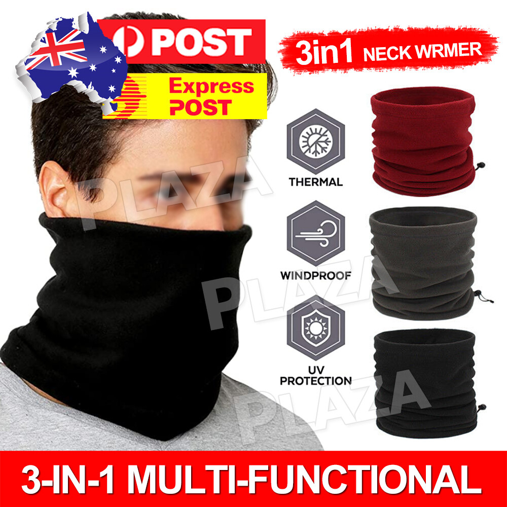Unisex Winter Polar Fleece Neck Warmer Scarf Face Mask Beanie Hat Black Grey
