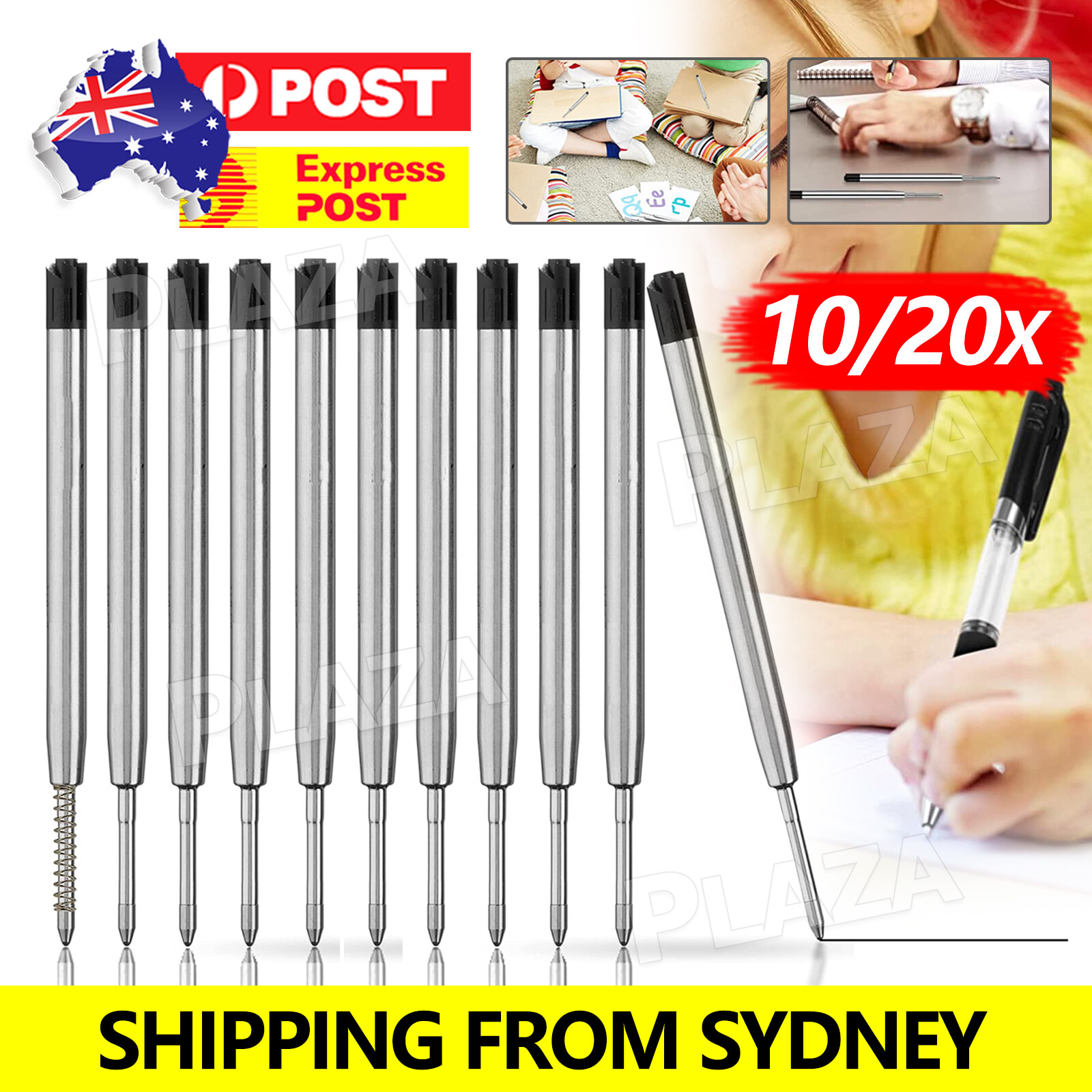 20pcs Black Ballpoint Pen Refill Medium Point Metal 9.8CM Compatible For Parker