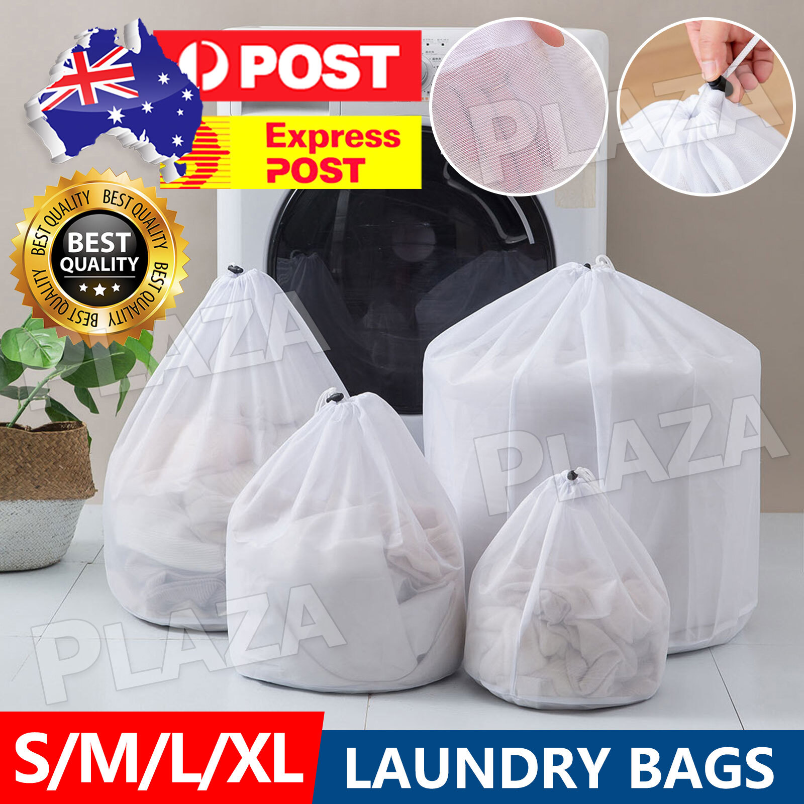Fine Mesh Laundry Wash Bag Drawstring Polyester White Clothes Small-40 30 cm
