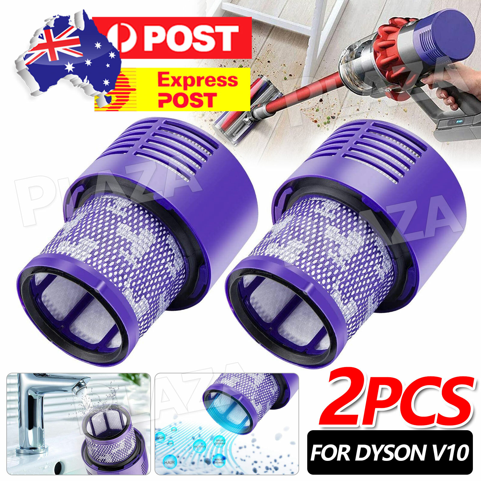 DYSON V10 Filter Cyclone 2 Pack Washable Purple Plastic Lightweight Easy Clean