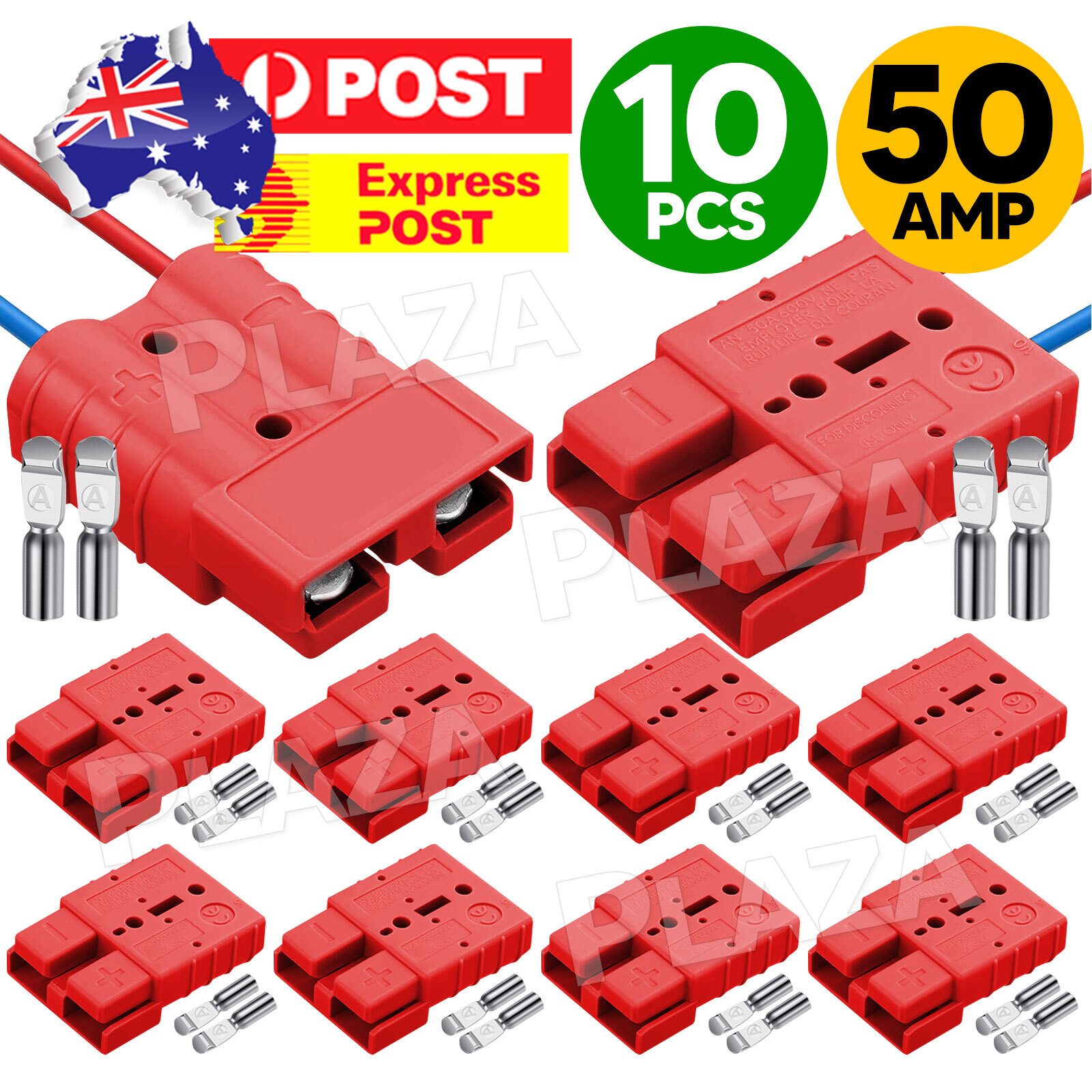 10x Anderson Style Plugs 50 AMP 6AWG Red Connectors 12V 24V Waterproof Caravan