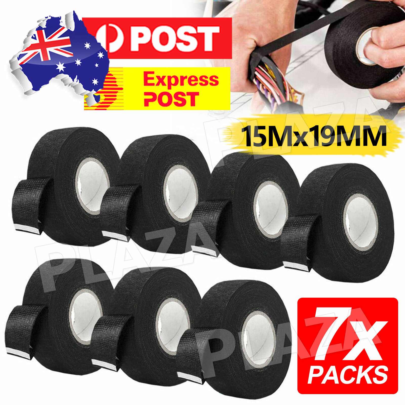 7Roll Electrical Harness Tape Wire Fleece Noise Damping Proof Black 19mmX15M