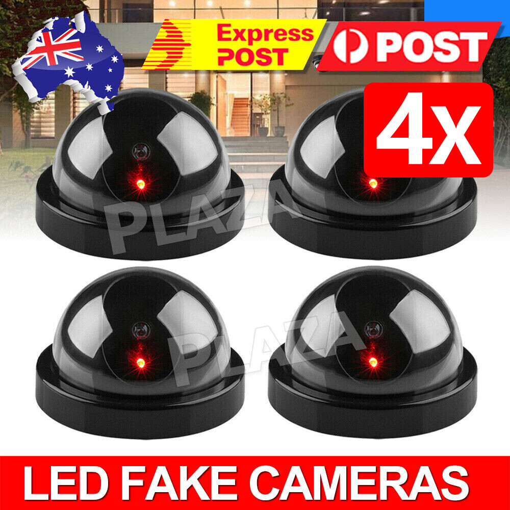 4x LED Dummy Dome CCTV Camera Flashing Red Light Indoor/Outdoor Battery Wireless