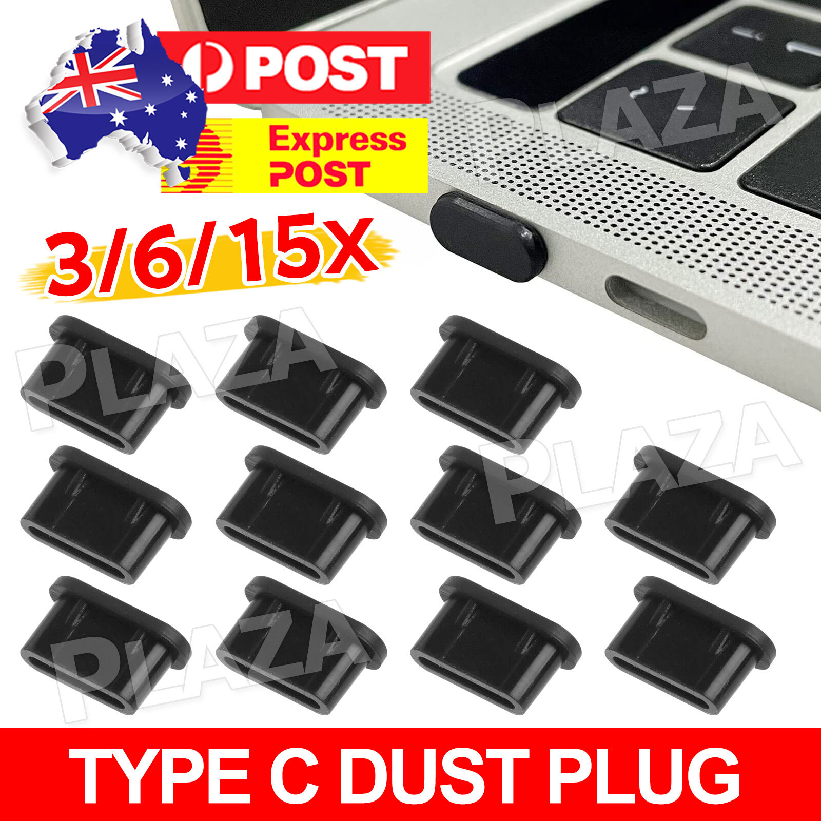 3pcs Type-C USB-C Dust Plug Black Silicone Charging Port Protector Universal