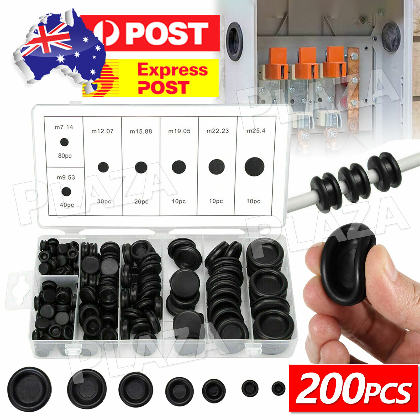200 Pcs Auto Rubber Grommet Assortment Set 7 Sizes Black Wires Firewall Kit