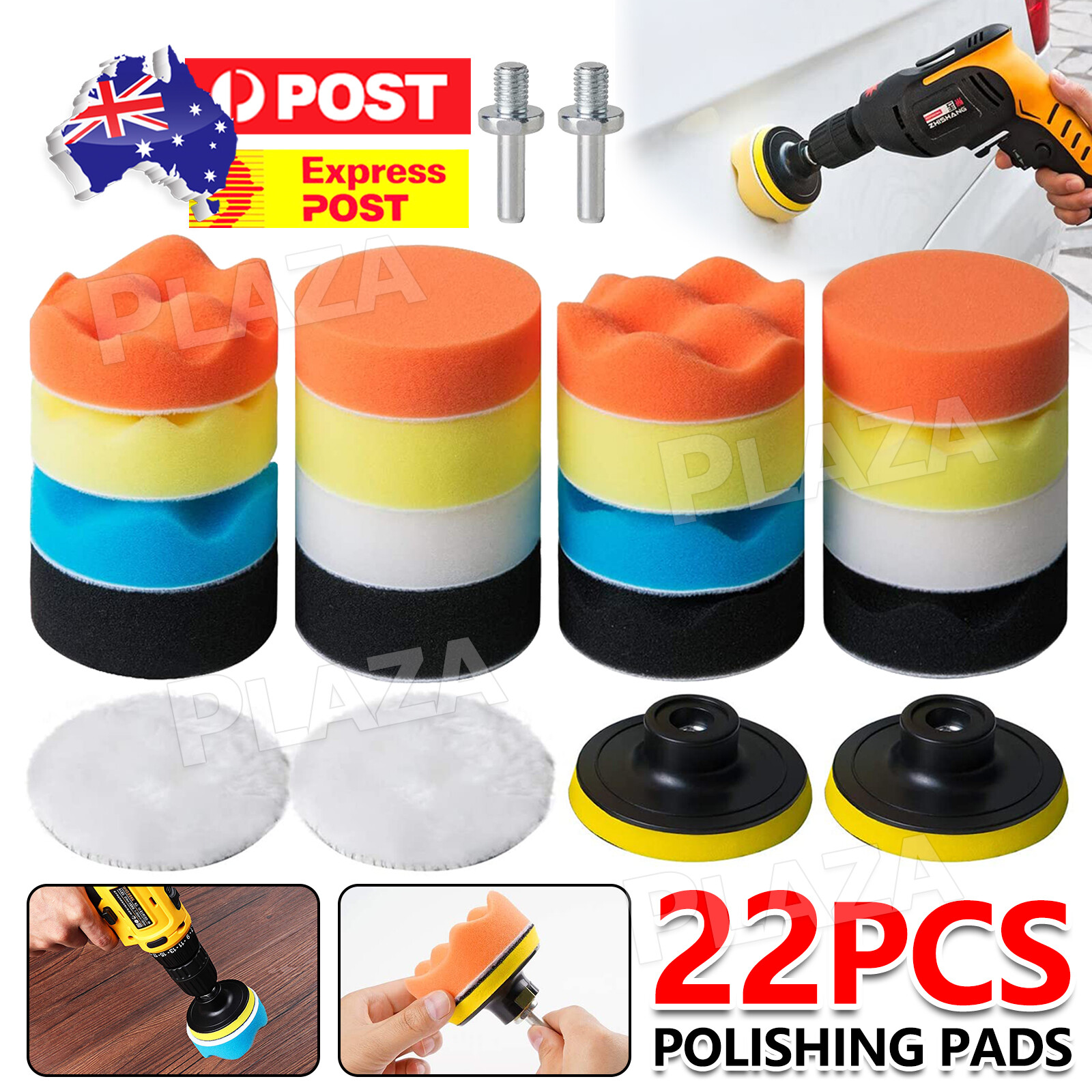 22pcs Car Polishing Pads Sponge Buffing Set M10 M14 Drill Waxing Polish Finish