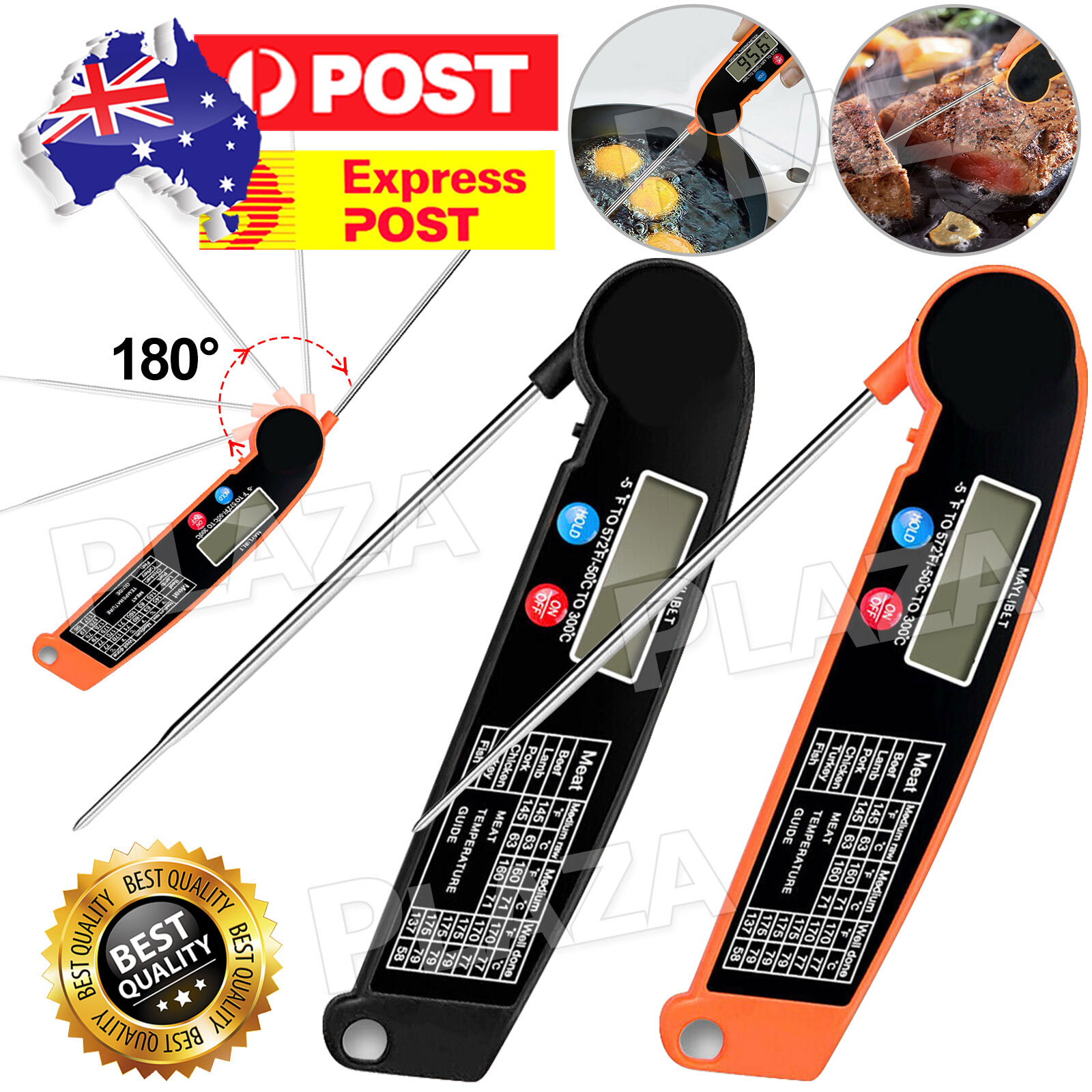 Foldable Digital Meat Thermometer Probe BBQ Cooking Food Black Metal 15cm 13cm