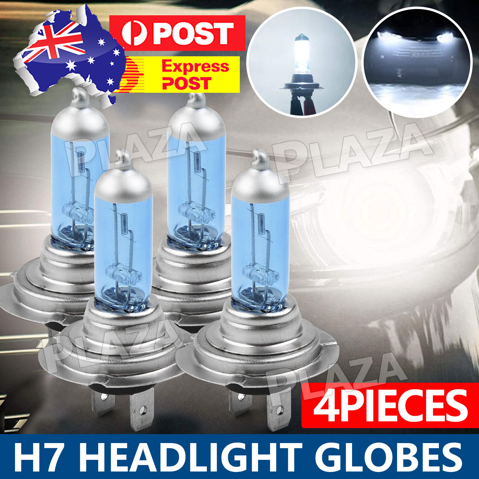 4Pcs H7 12V 55W 6000K Super White LED Xenon Halogen Headlight Globes