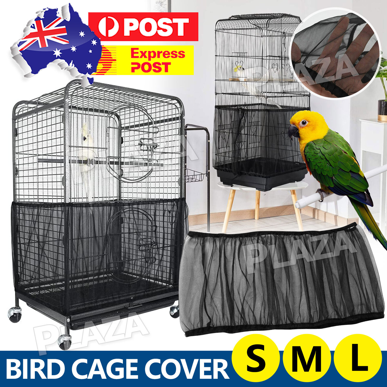 Nylon Pet Bird Cage Cover Mesh Net Seed Guard Catcher Black S/M/L 17CM 20CM 30CM