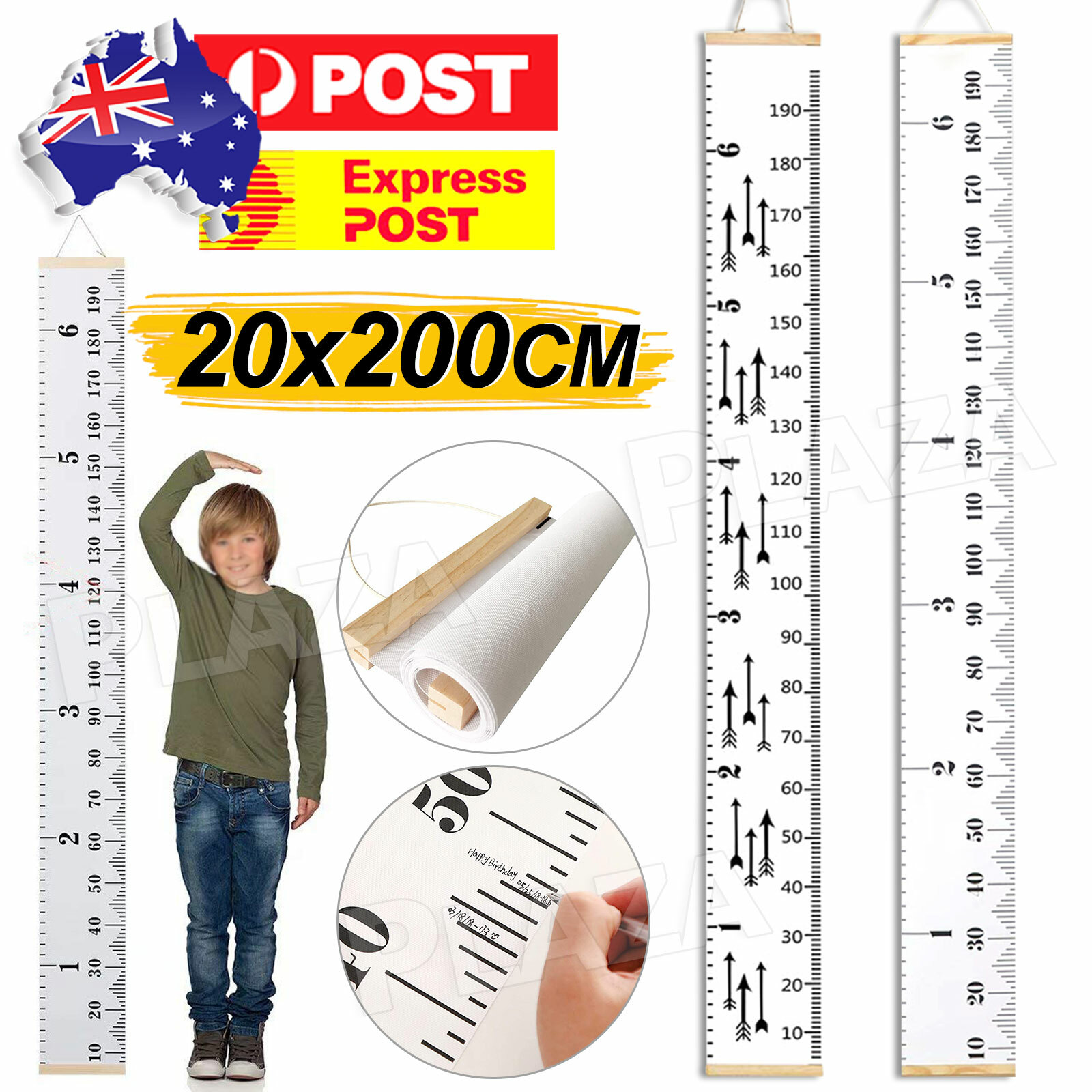 Kids Height Growth Ruler Chart Personalised Canvas Wood 200cm White Removable
