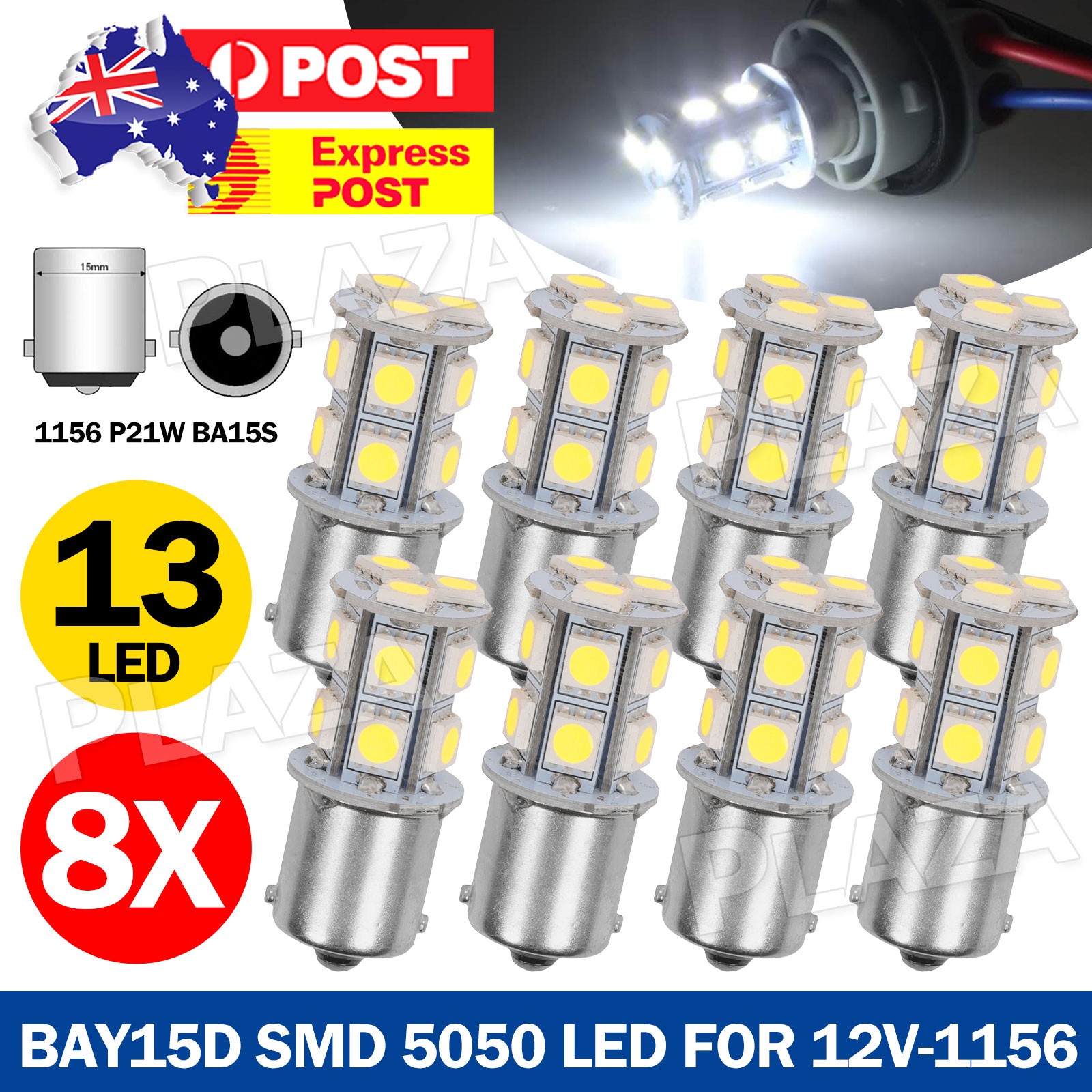 8X BAY15D 13SMD LED 1156 Tail Brake Stop Light Bulb Globe 12V 5050 Cool White