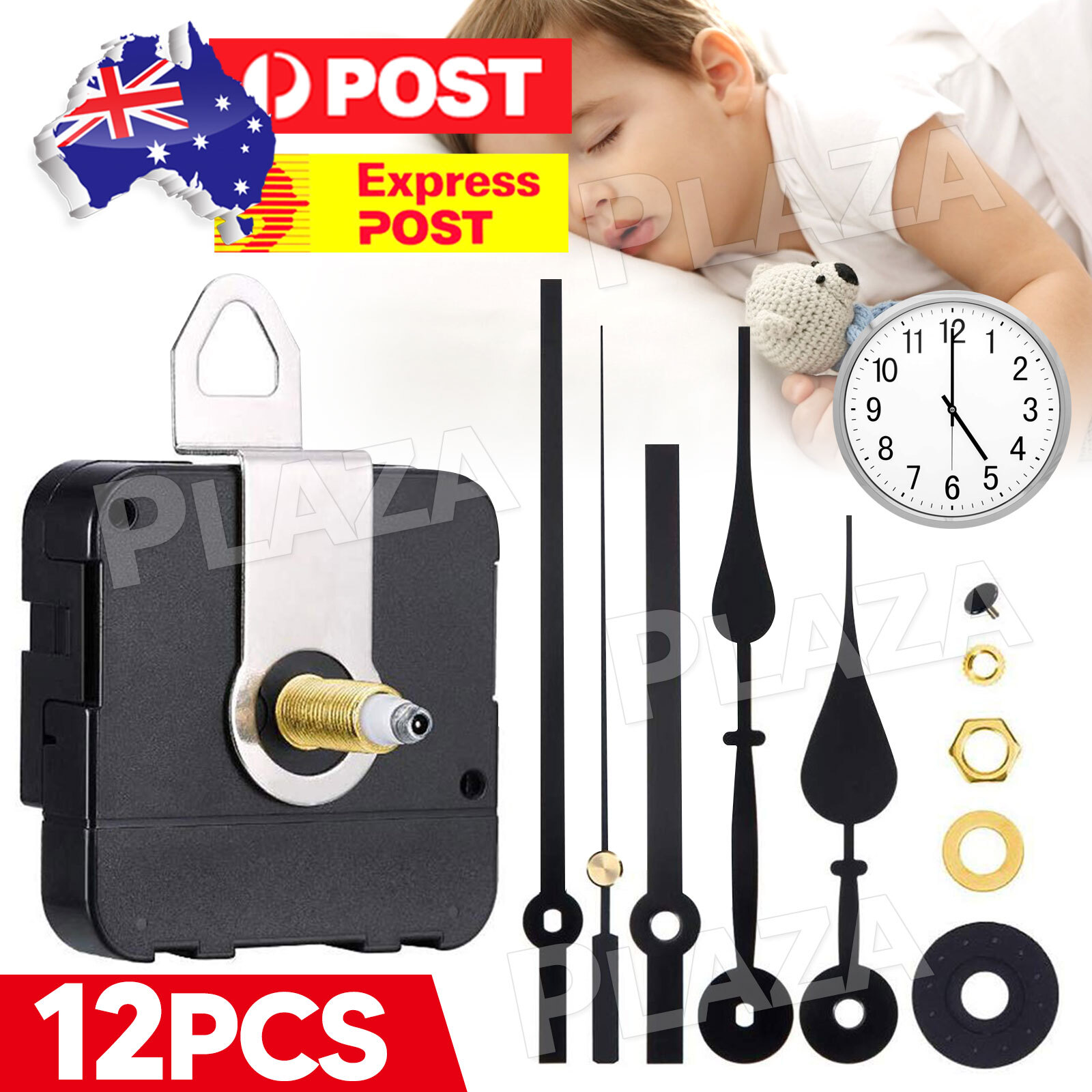 DIY Quartz Wall Clock Movement Mechanism Long Shaft 11.7 mm Metal Hand Kit Black