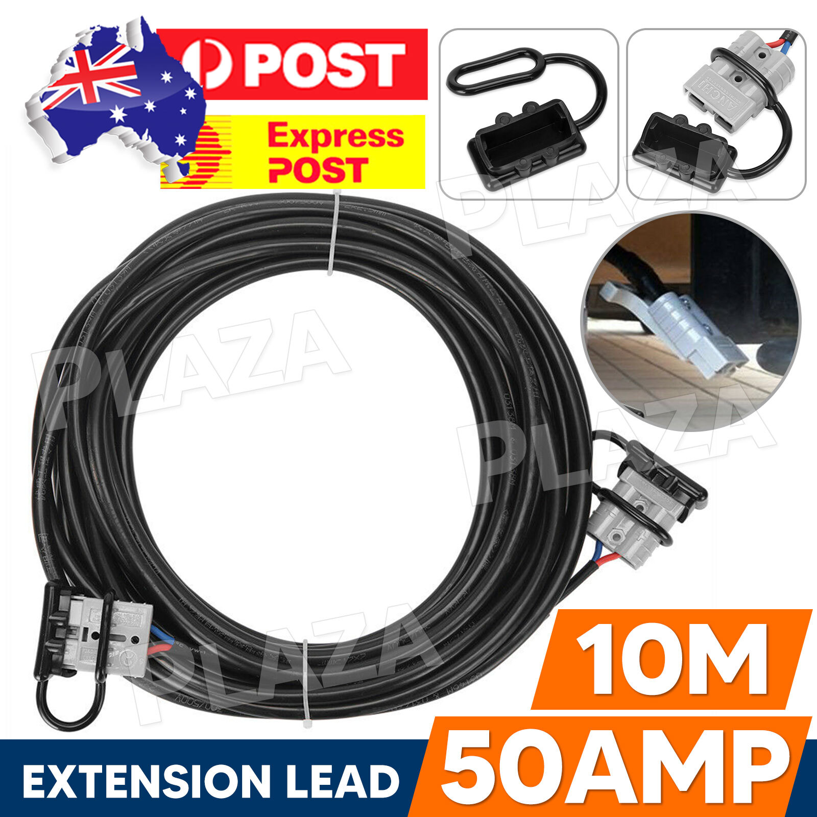 10M 50A Anderson Plug Extension Lead 6MM Twin Automotive Trailer Cable Black