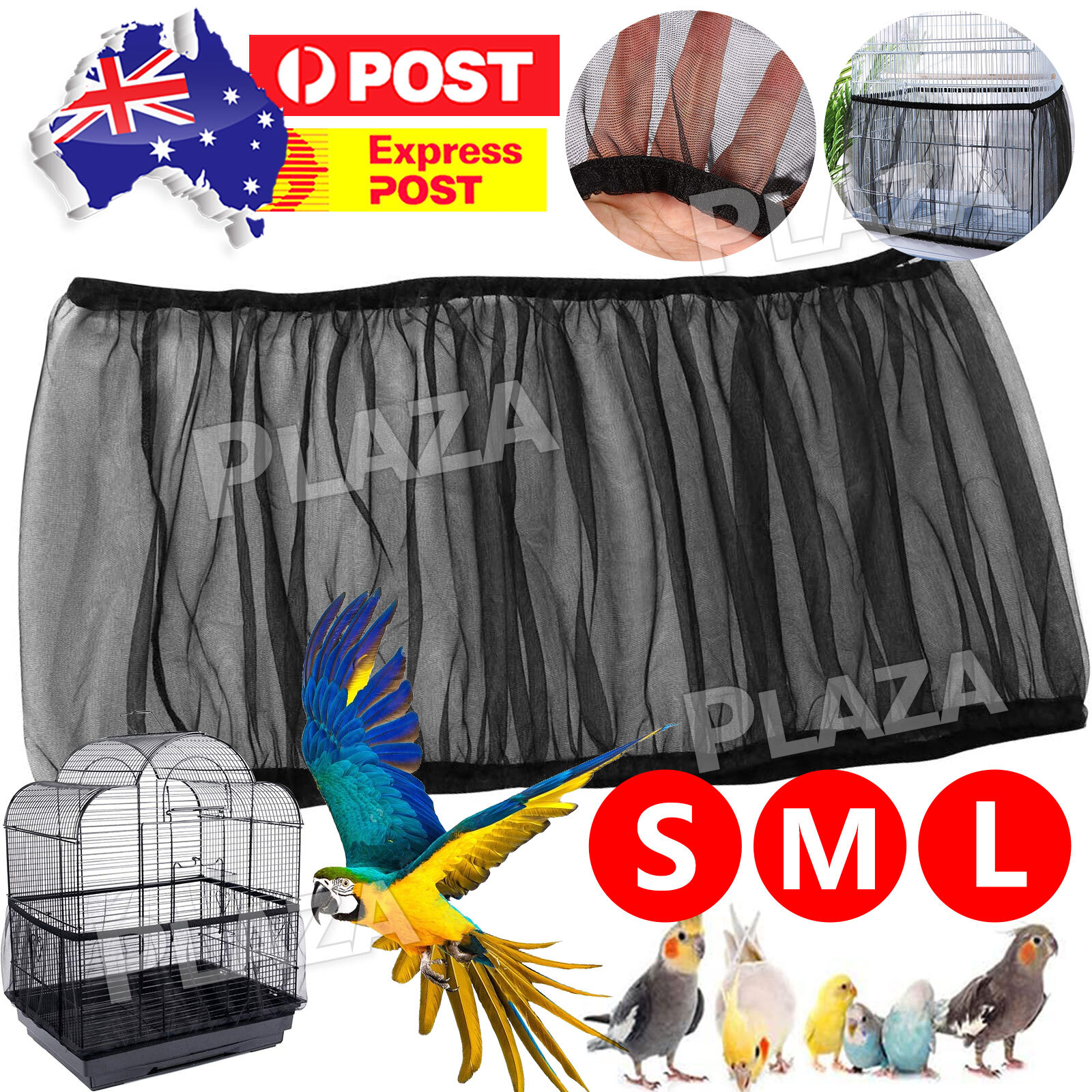Pet Bird Cage Shell Skirt Seed Catcher Mesh Guard Nylon Net Cover Black S/M/L