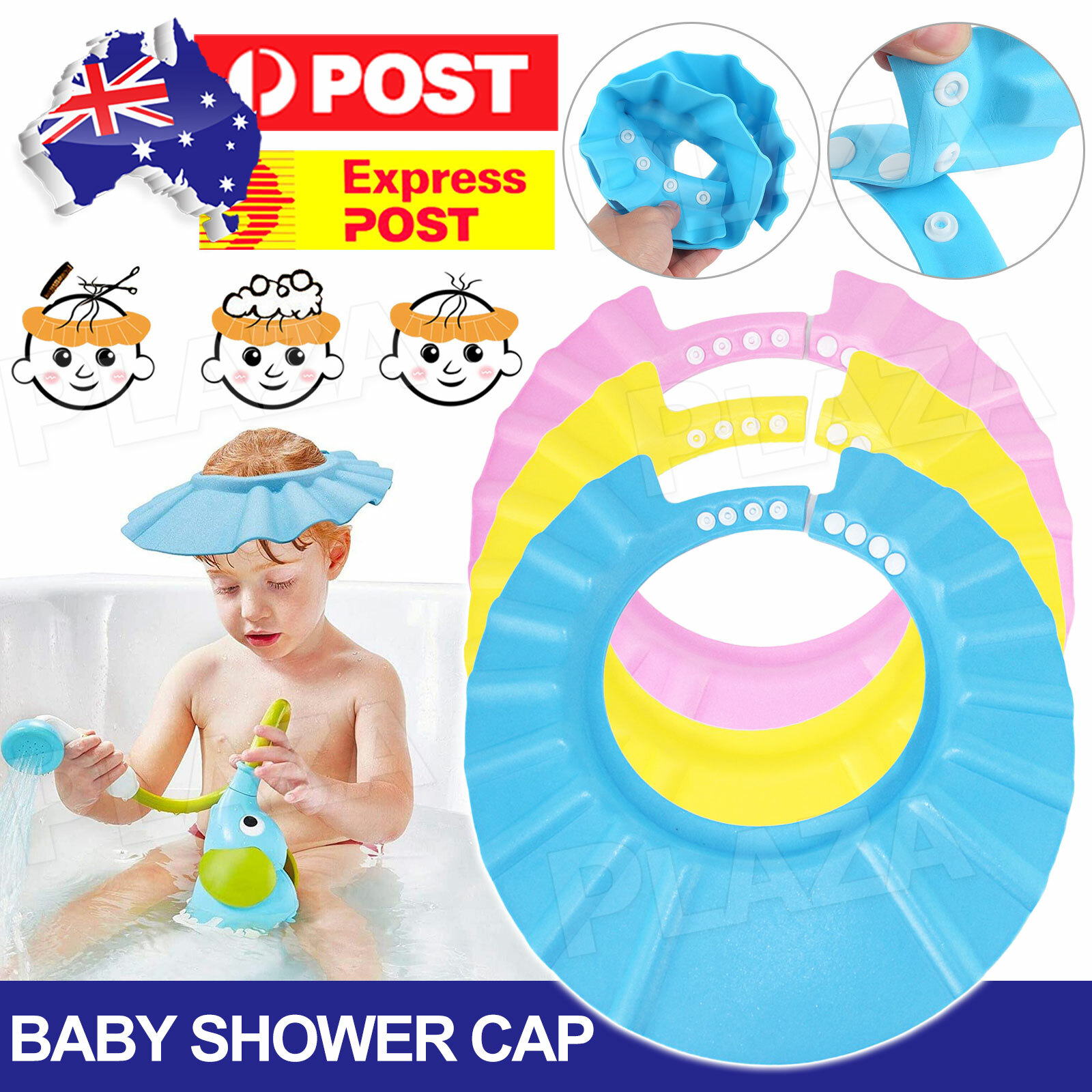 Baby Shower Cap EVA Adjustable Shampoo Shield Hat Kids Children Blue Safe Bath