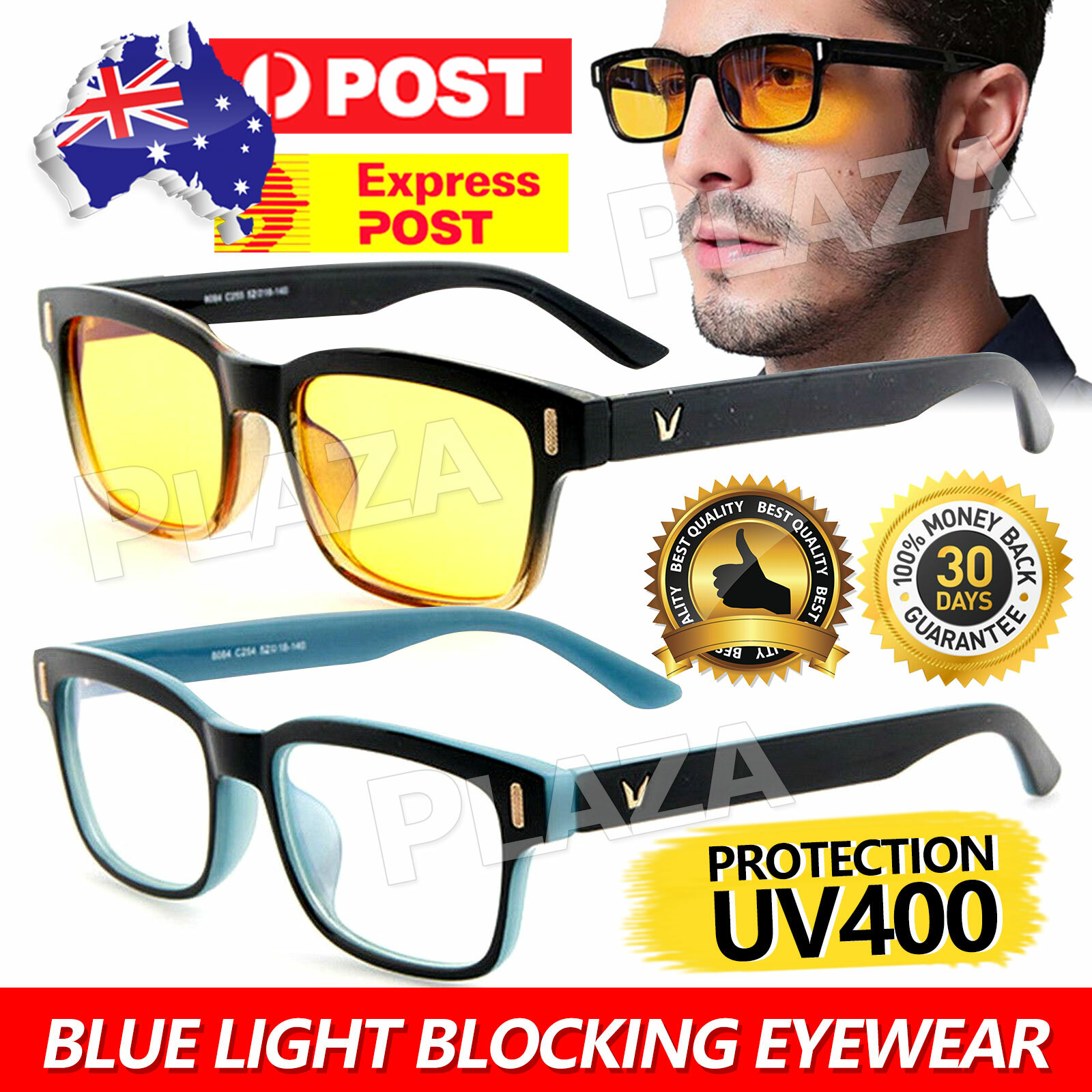 Blue Light Blocking Computer Gaming Glasses Anti UV Anti Glare Yellow Lenses