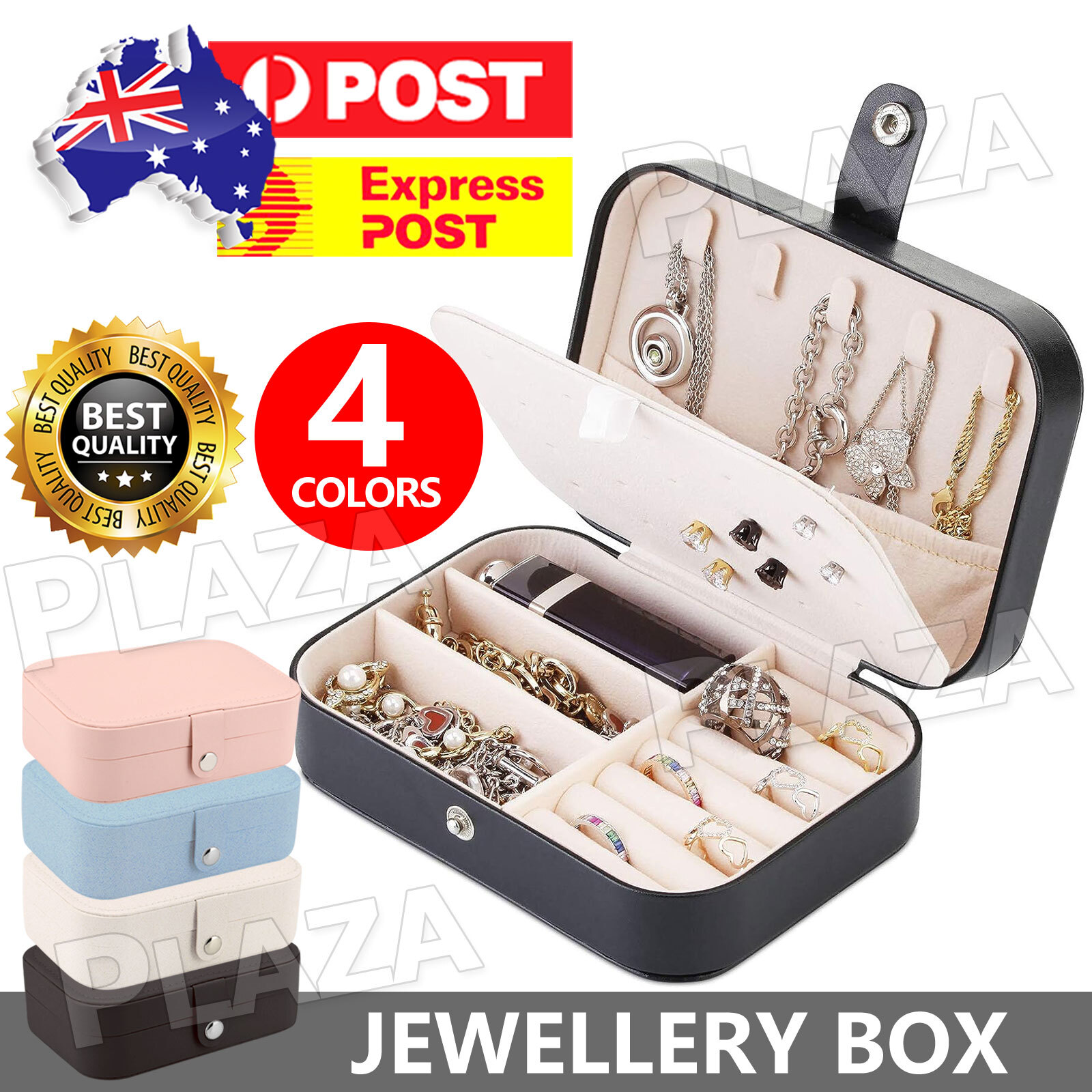 Portable Jewellery Box PU Leather Travel Organizer Pink High Capacity 16.5cm