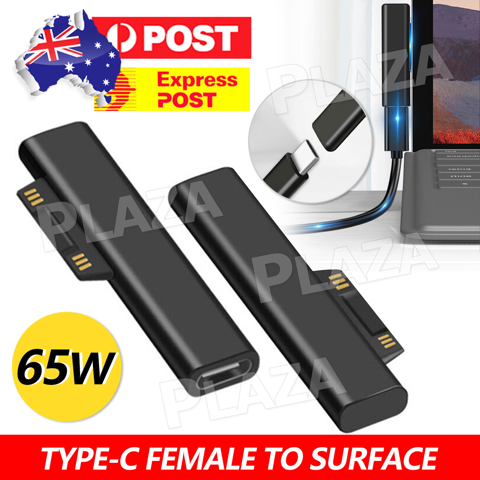 Magnetic Surface Connect to USB Type-C Adapter 65W PD Fast Charging Black PVC