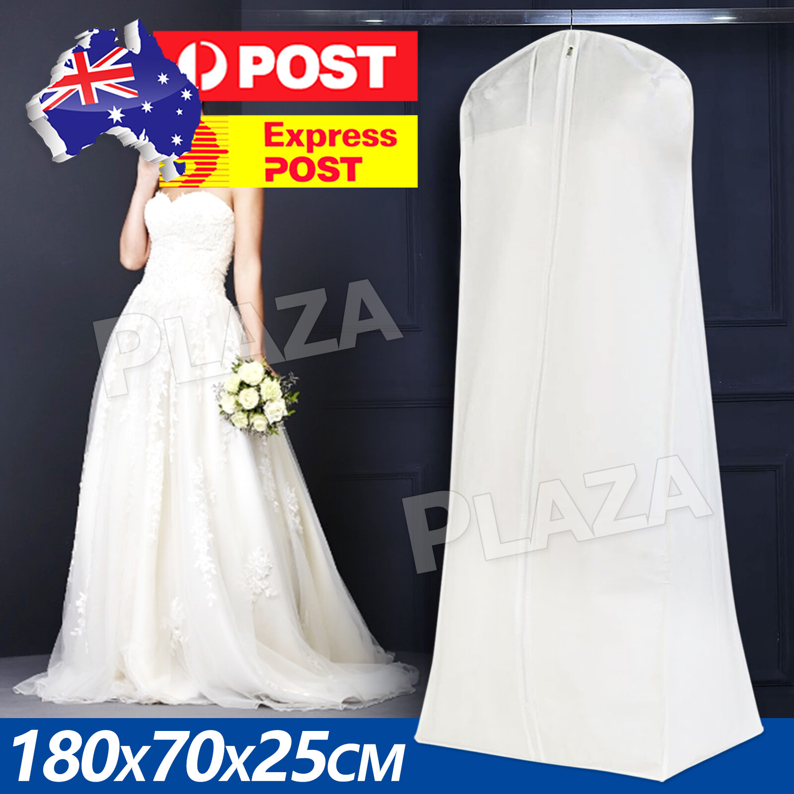 Wedding Dress Garment Bag Bridal Gown Breathable White Size 180 70 25cm Charcoal