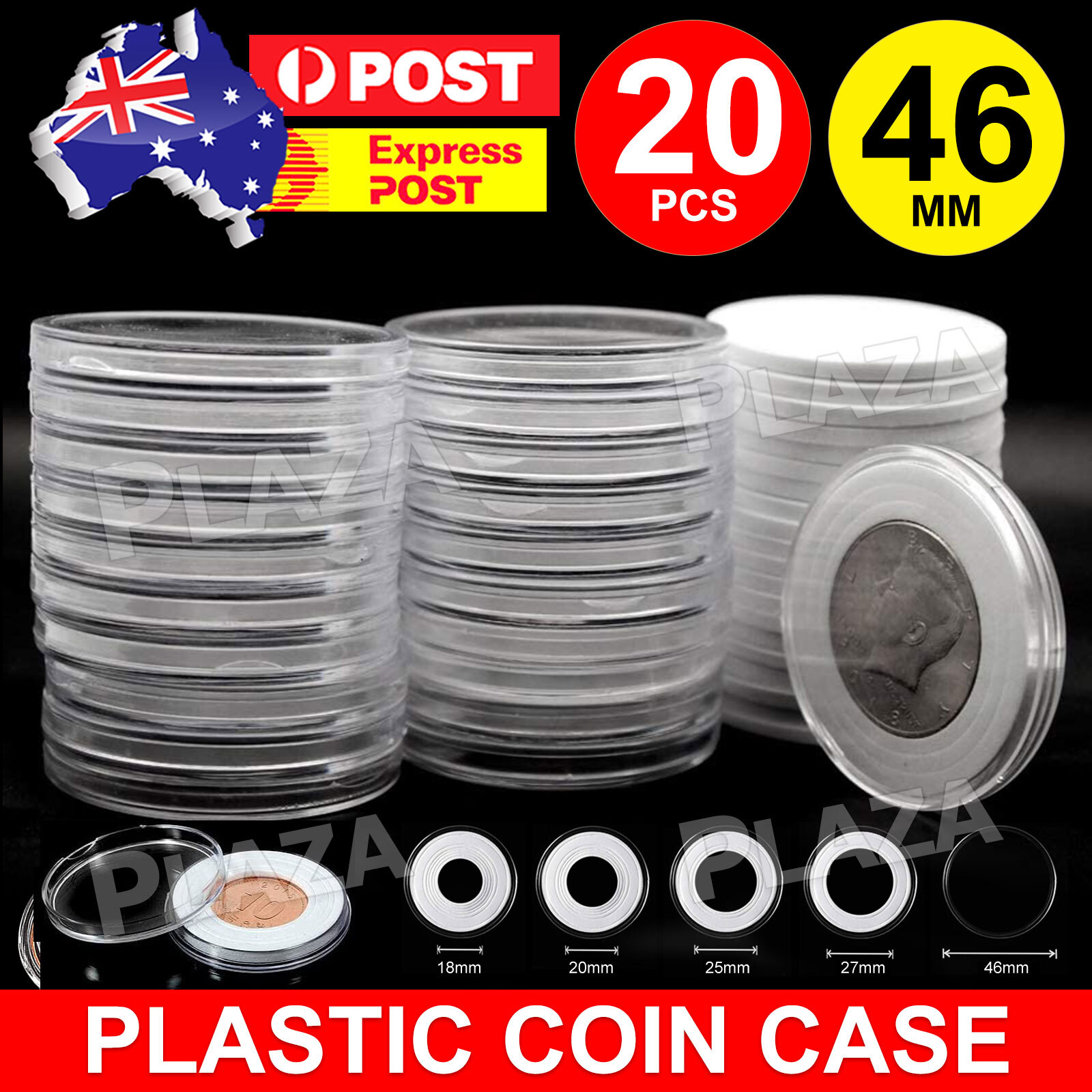 20PCS 46mm Coin Capsules Clear Round Display Case 51mm Outer Dia PP Soft Pads