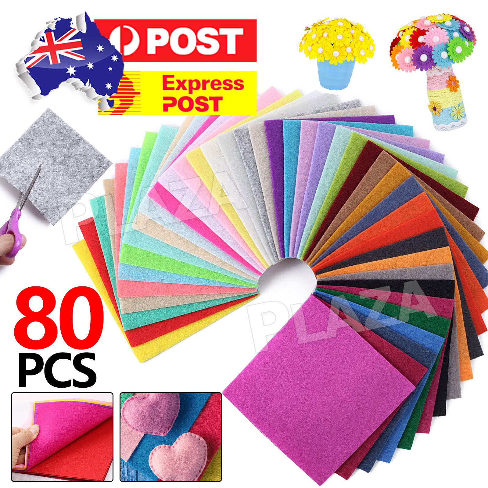 80PCS Felt Fabric Squares 15cmx15cm Multicoloured Non-Woven DIY Sewing Crafts
