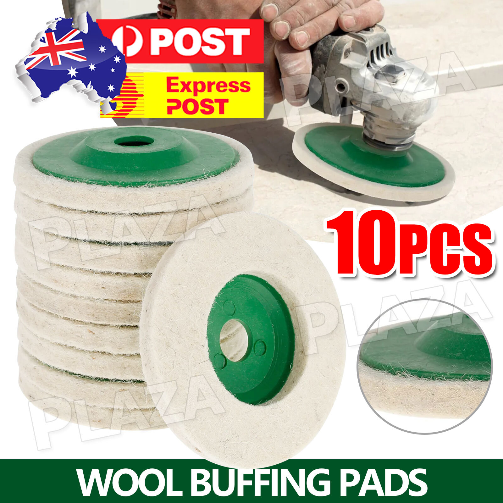 10pcs 100mm Wool Buffing Polishing Wheel Disc Pads 16mm Bore Angle Grinder Green
