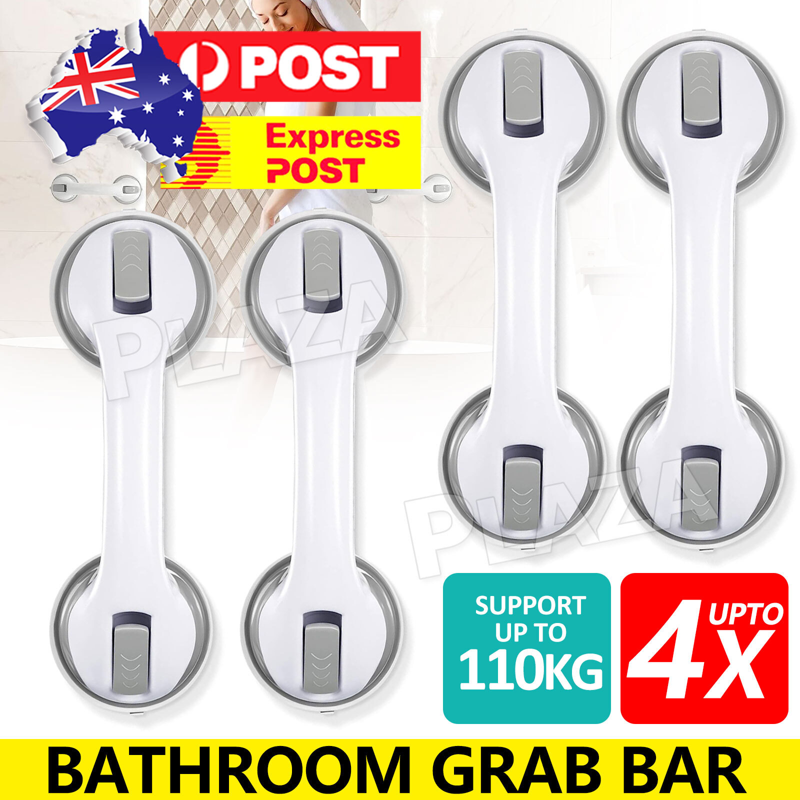 Safety Shower Handle Bathroom Grab Rail Suction Adjustable White 30x9.5x8.5CM