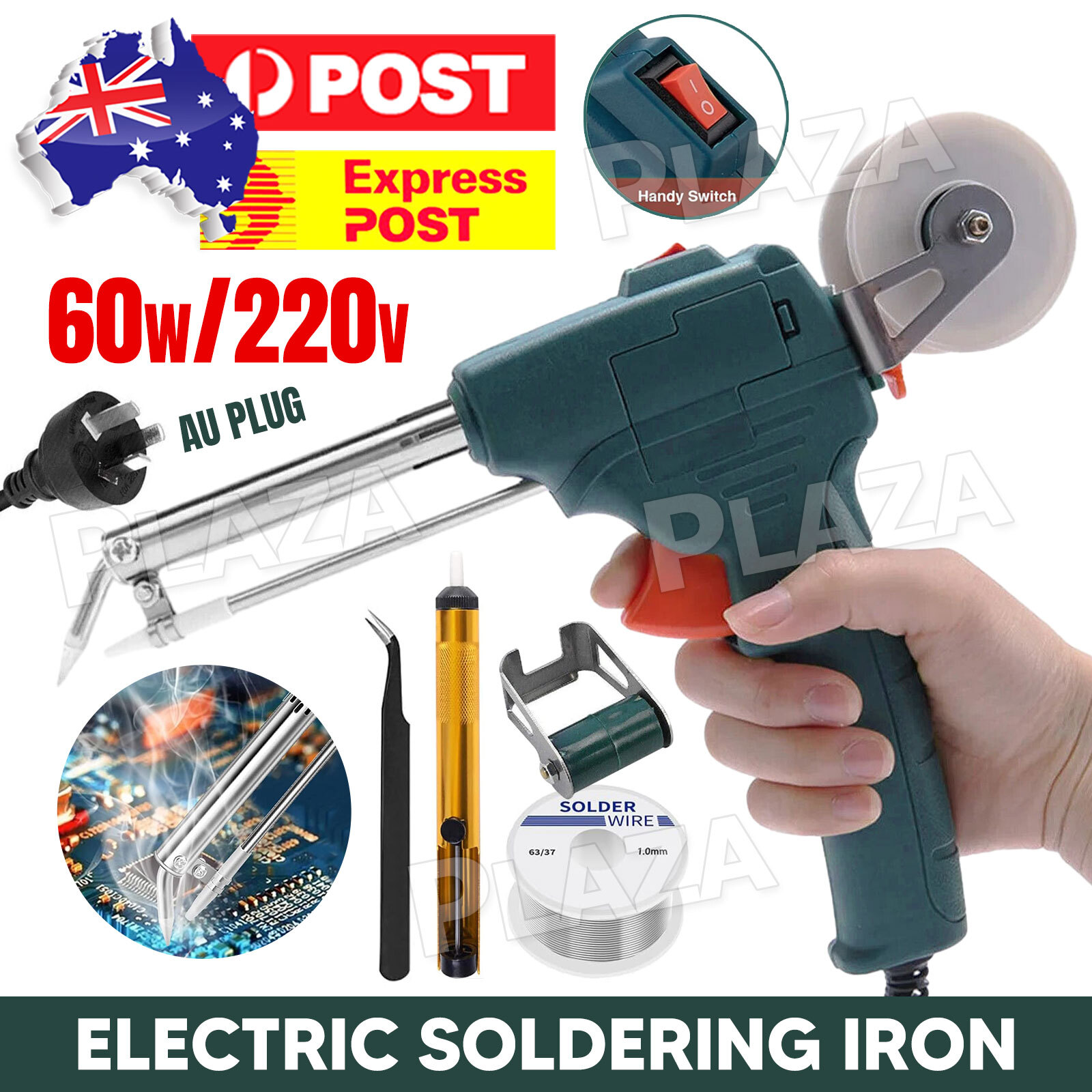 Electric Soldering Iron 60 Corded 220V Green Alloy tip Fast heating durable