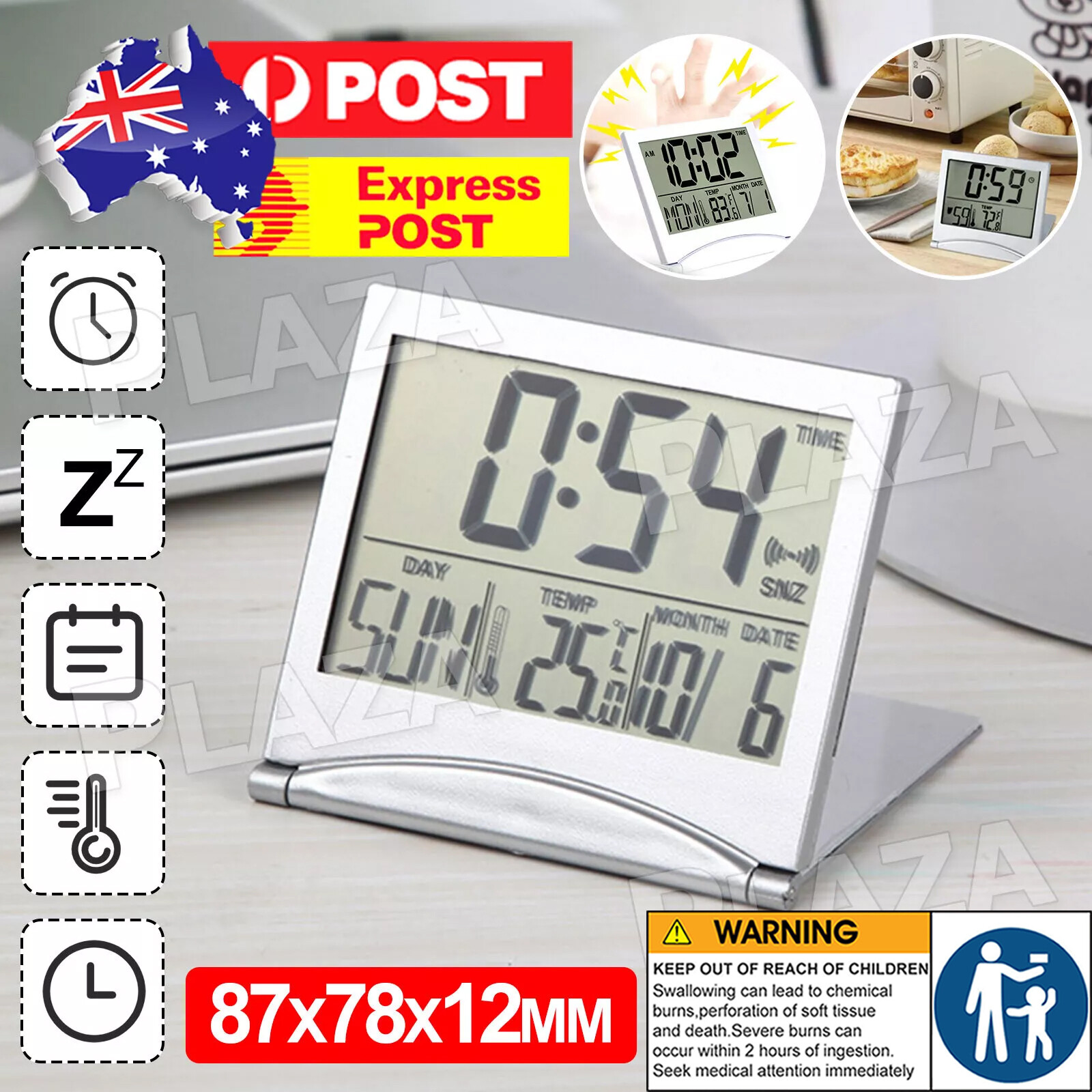 Digital LCD Desk Alarm Clock Calendar Thermometer Timer Silver 87x78x12MM LED