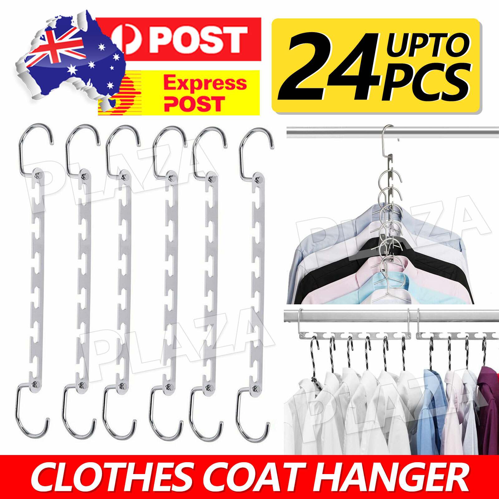 6in1 Magic Metal Clothes Hanger 6PCS Silver 26cm Space Saving Vertical Hanging