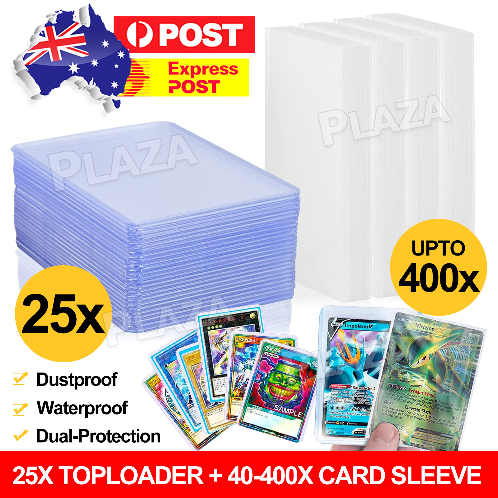 35PT PVC Toploader Sleeves 25pcs Clear Rigid Plastic Holder 76 102mm Standard