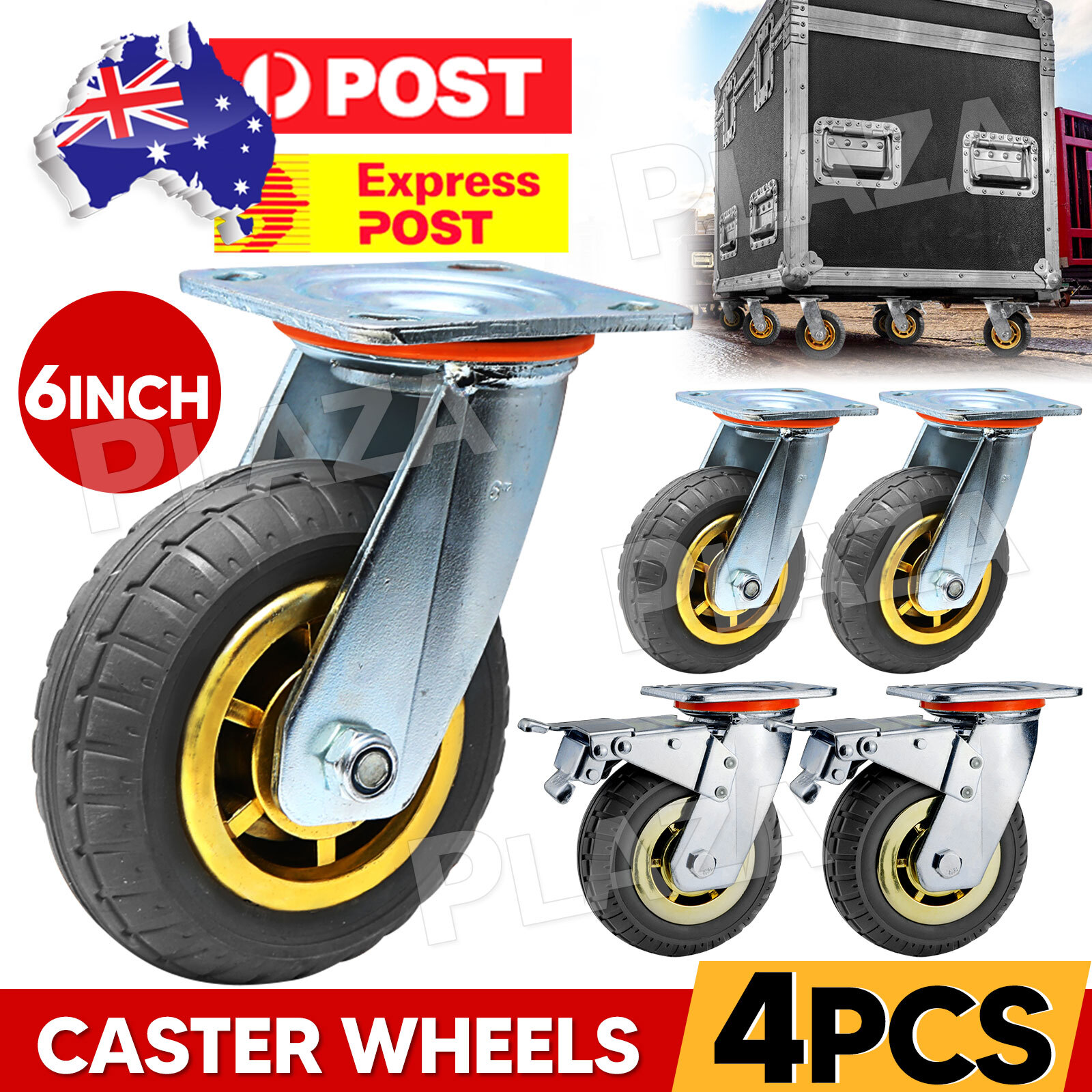 Traderight 4pcs Heavy Duty 150mm 360Degree Swivel Castor Wheels 1000kg Brakes