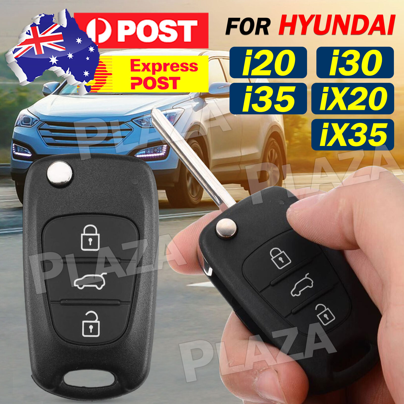 Hyundai Key Remote Shell Case 3 Button Flip Black For i20 i30 Elantra iX20 iX35