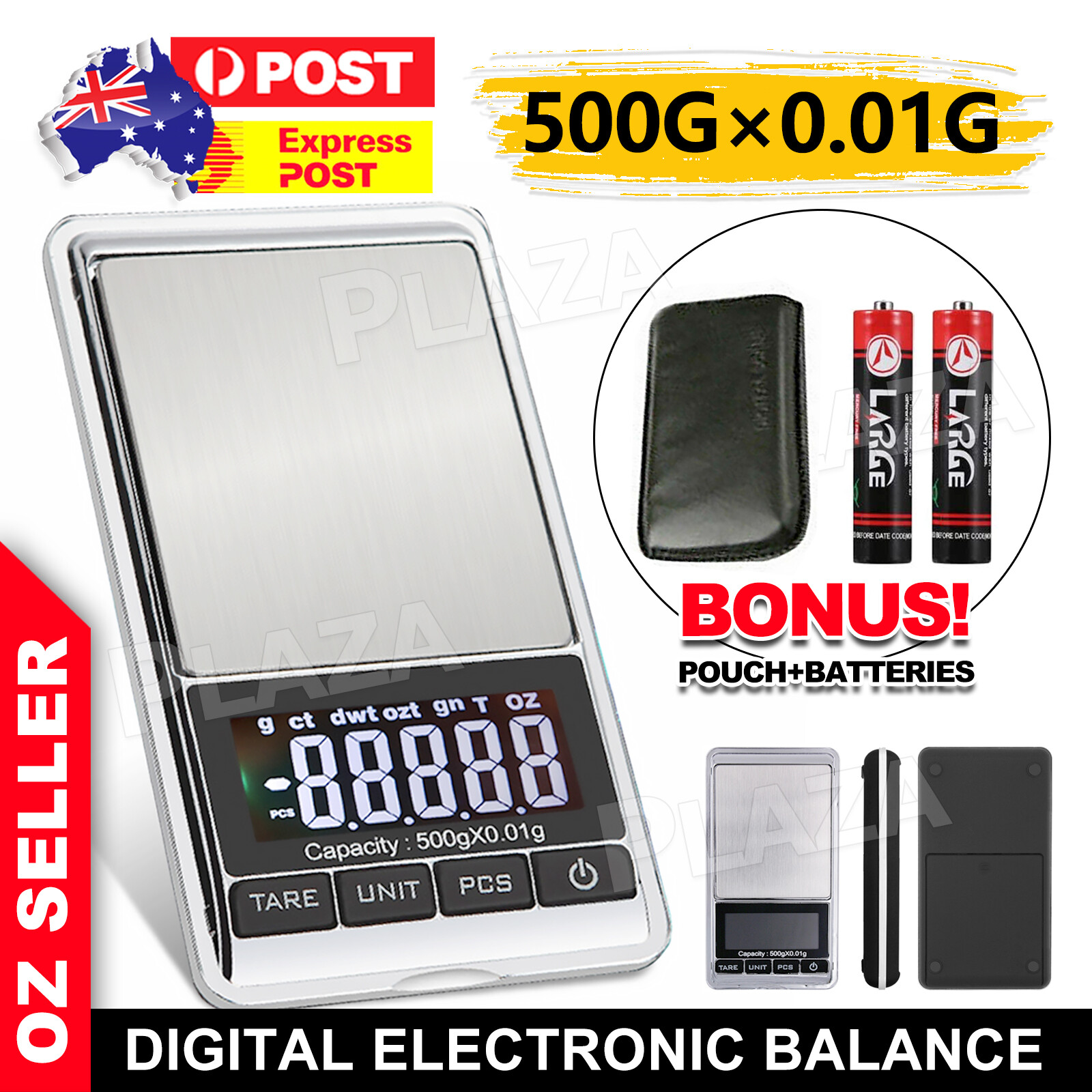 Digital Pocket Scale 500g 0.01g Jewellery Black LCD stainless steel Tare 2500ct