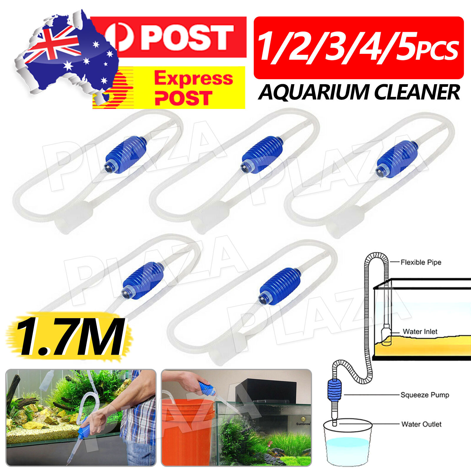 Large Aquarium Fish Tank Gravel Cleaner Siphon Vacuum Water Changer Hose 1.7M