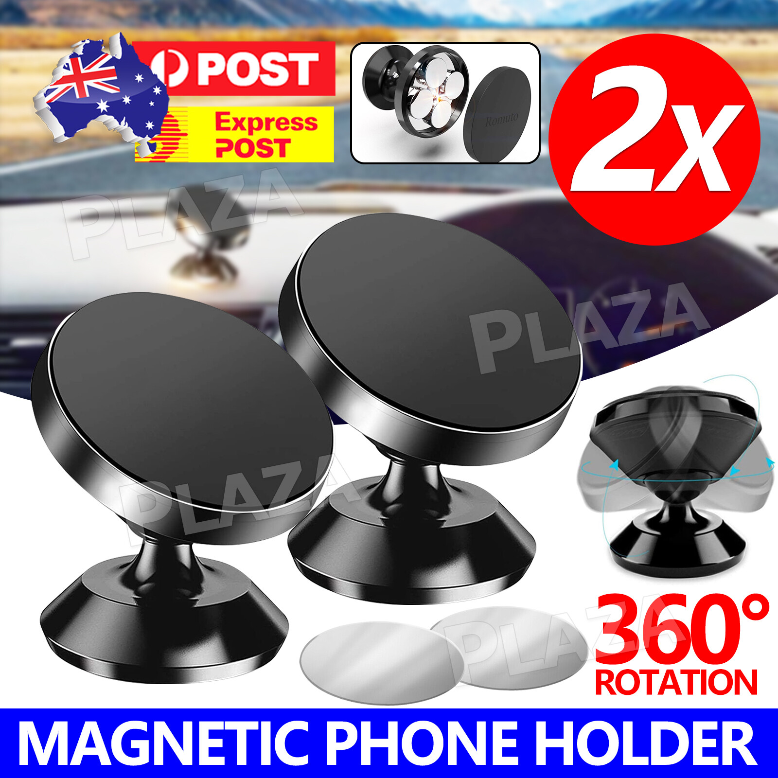 2x Universal Magnetic Dashboard Mobile Phone Holder Mount 360 Rotation Wireless